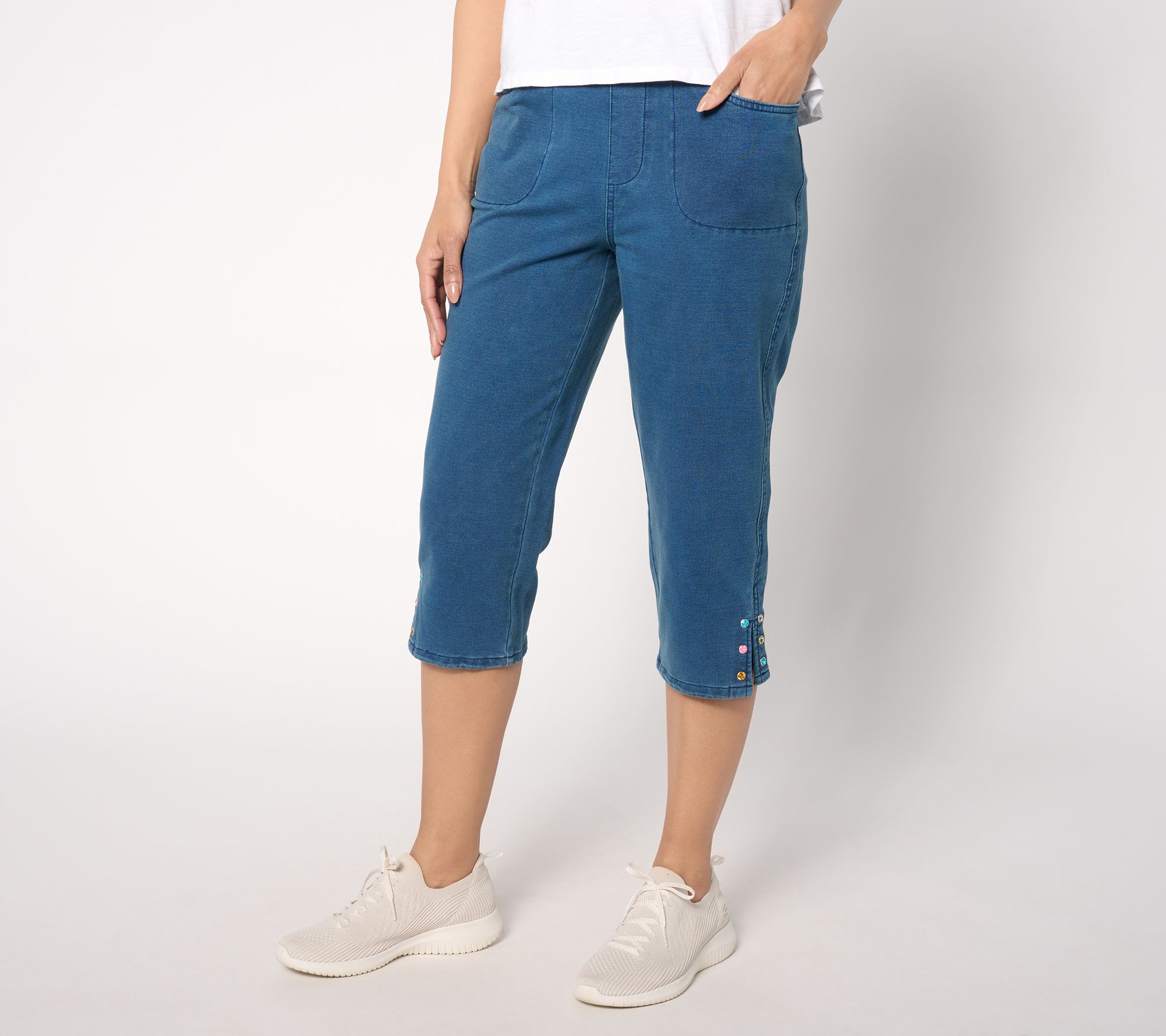 Quacker Factory DreamJeannes Capri Pants with Colored Rhinestones