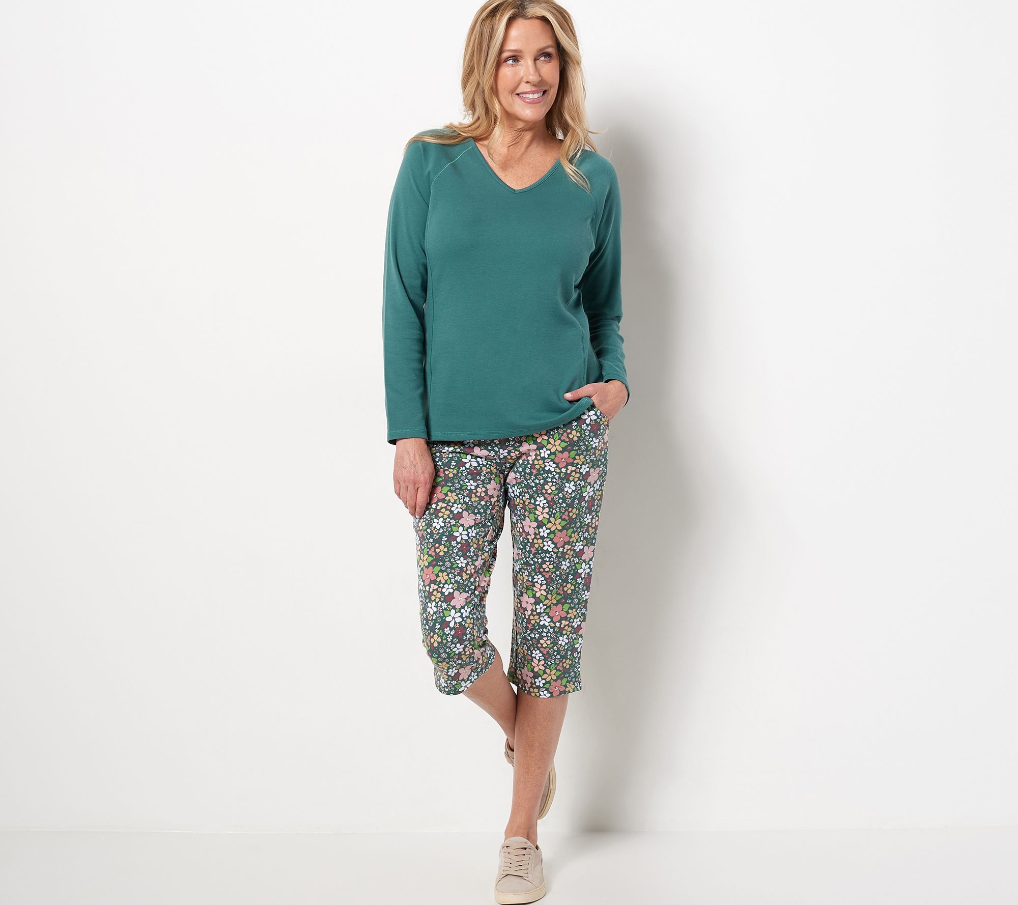 Sport Savvy Printed French Terry Pull On Capri Pants - QVC.com