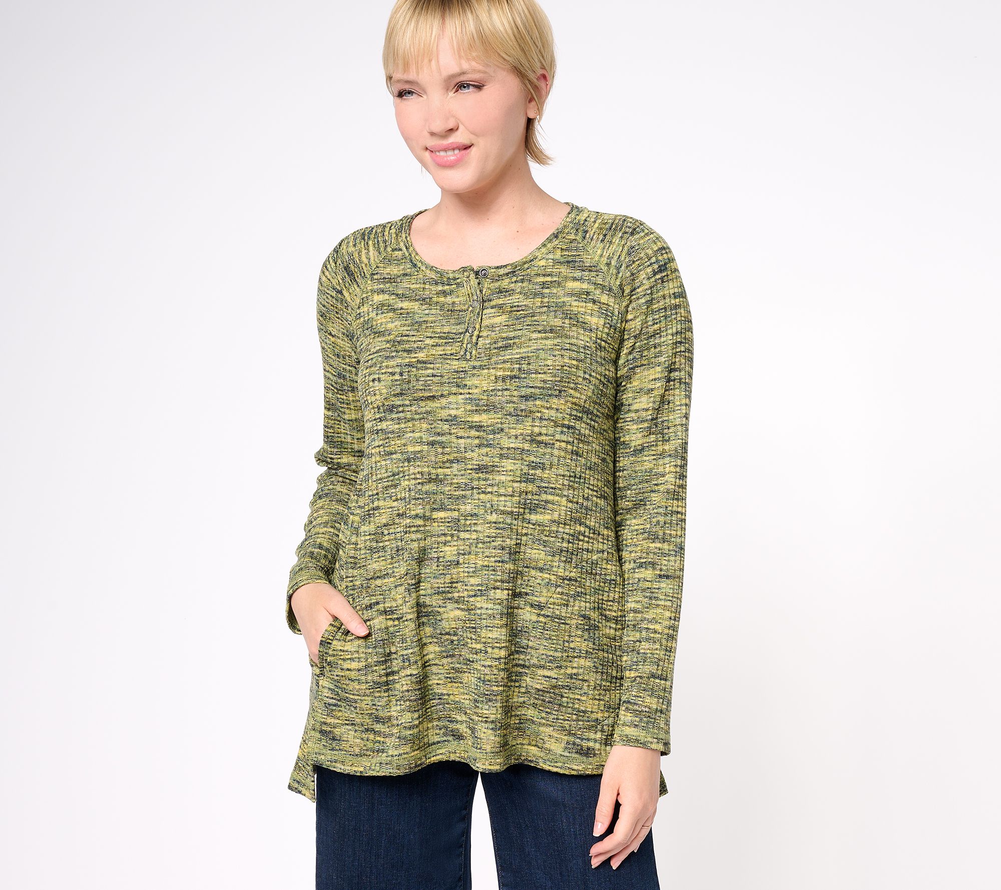 LOGO by Lori Goldstein Long Sleeve Scoop Neck Rib Swing Top