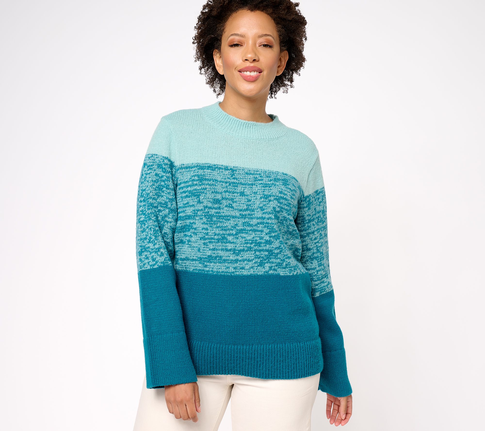 Susan Graver Knit Sweater with Bell Sleeve - QVC.com