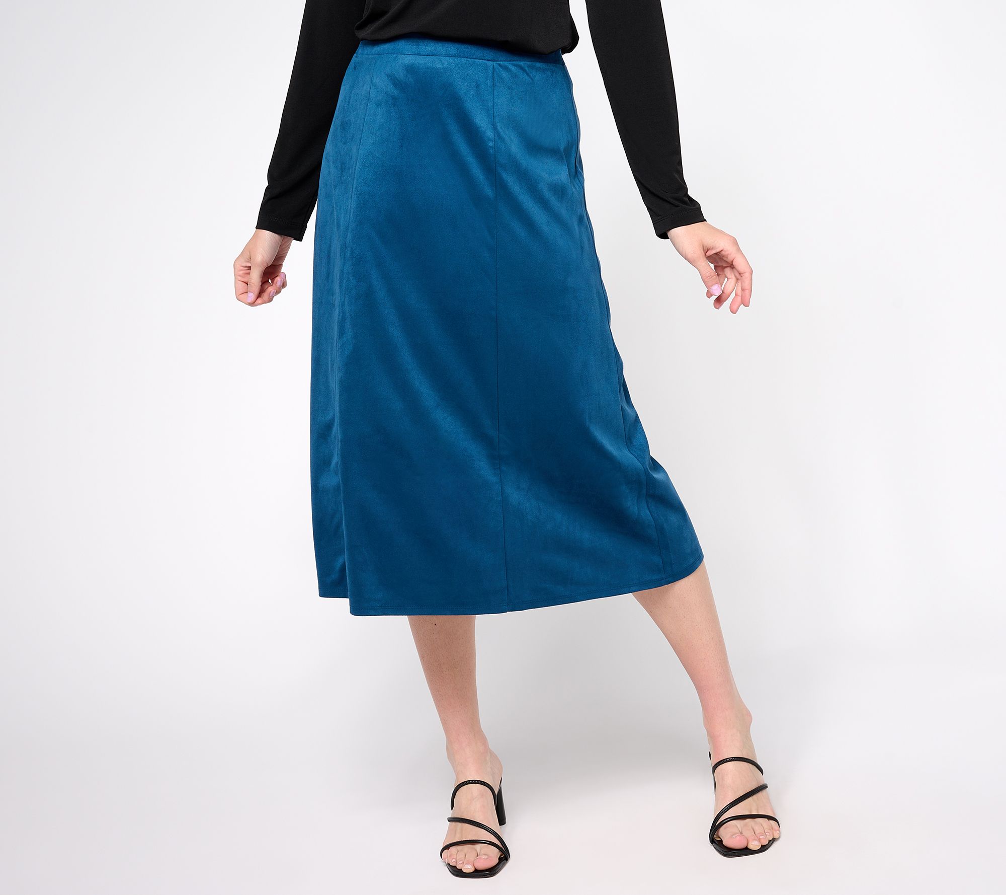 "As Is" Susan Graver Petite Knit Faux Suede Paneled Skirt