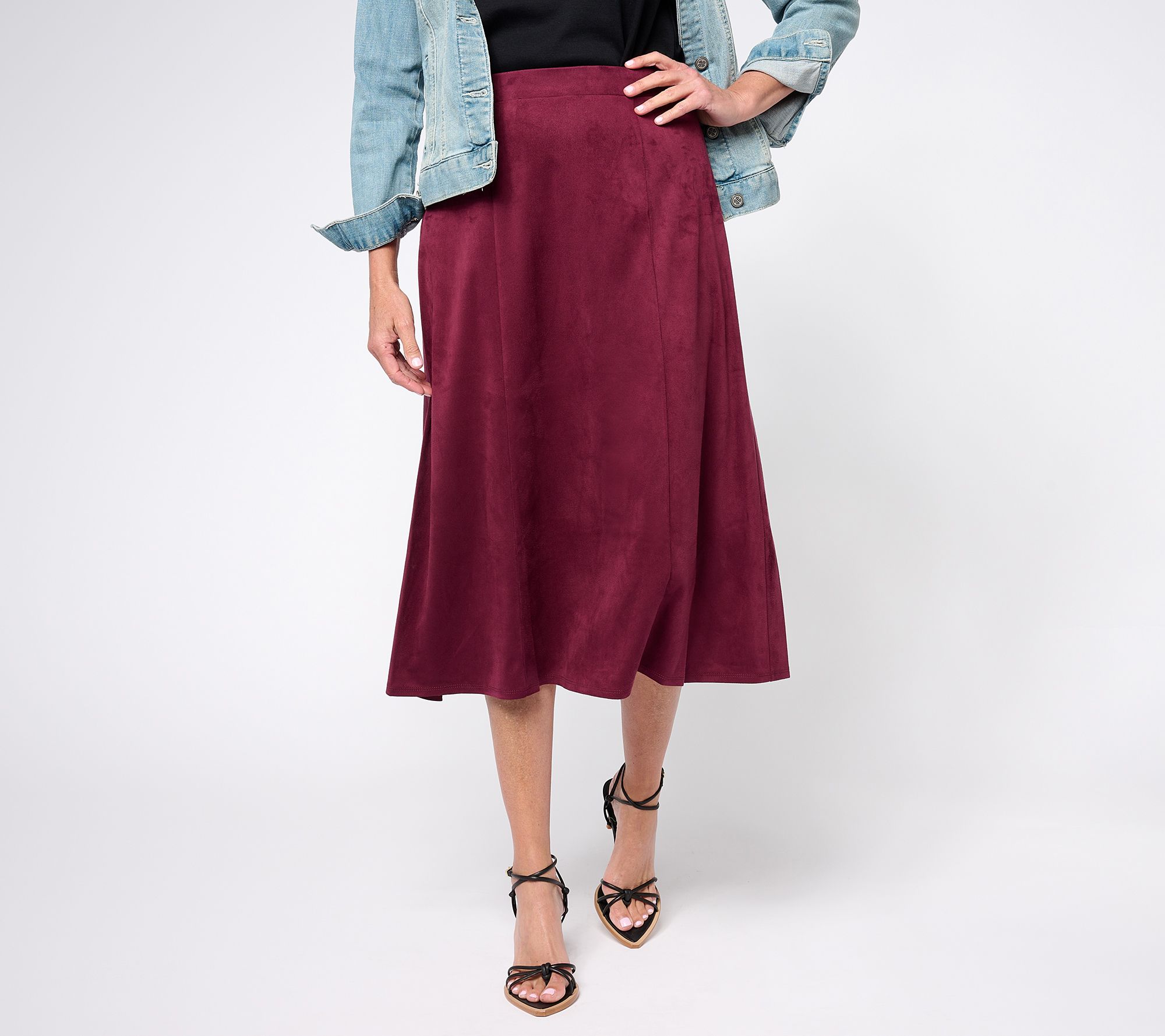 Susan Graver Petite Knit Faux Suede Paneled Midi Skirt