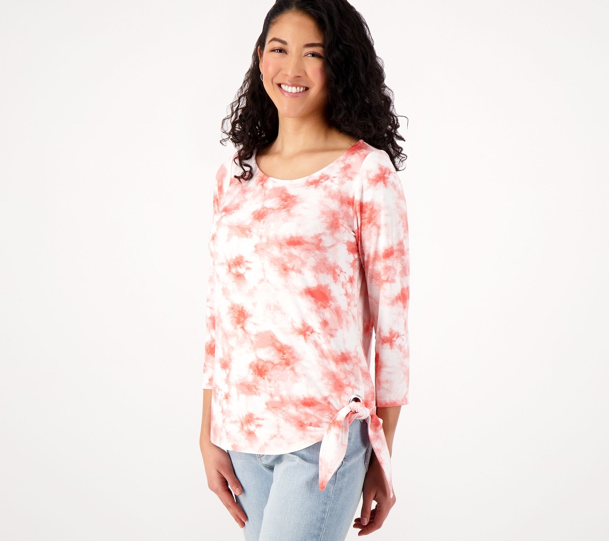 "As Is" Belle by Kim Gravel Rayon Spandex Tie Dye 3/4 Slv Grommet Top