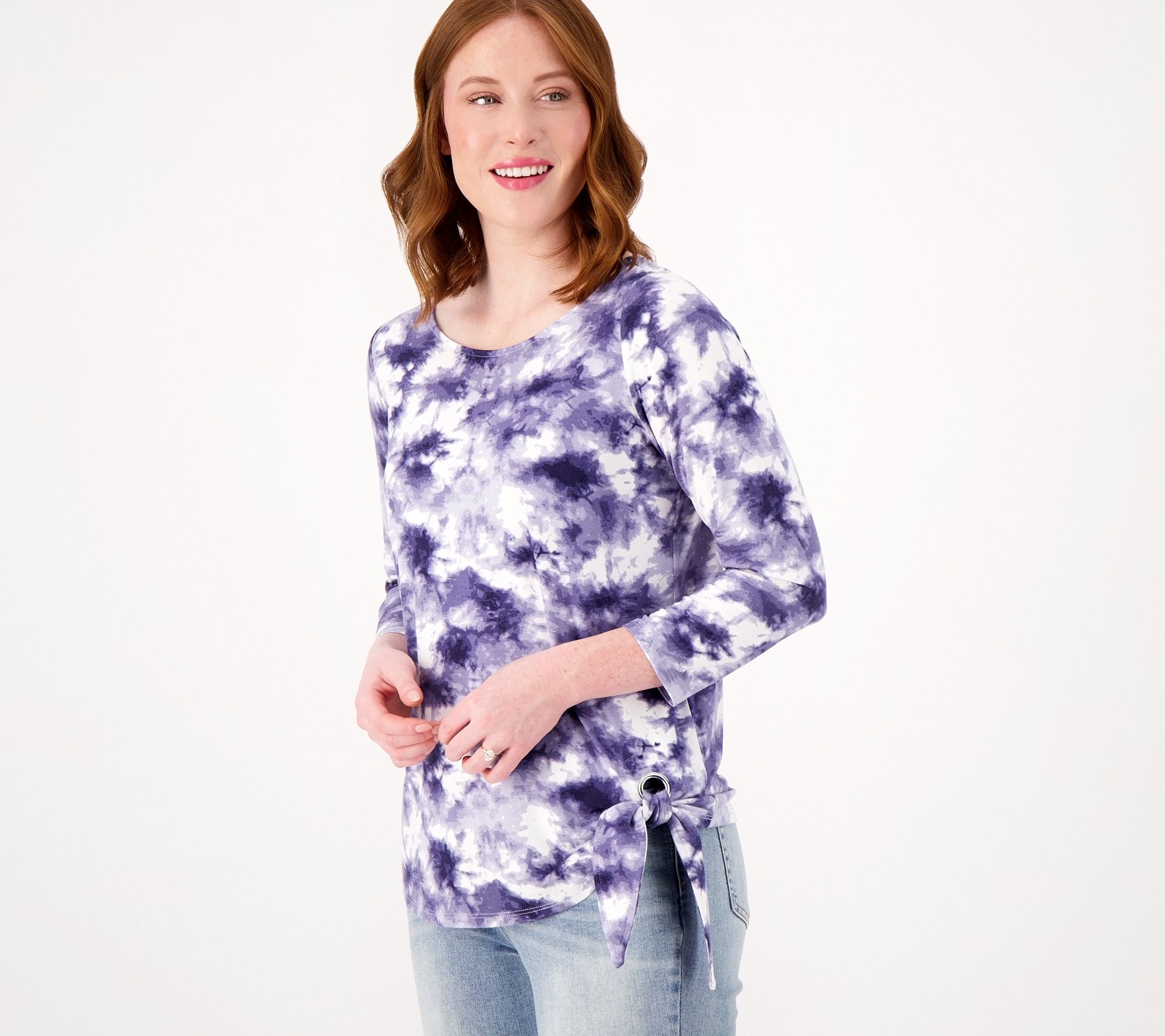 "As Is" Belle by Kim Gravel Rayon Spandex Tie Dye 3/4 Slv Grommet Top