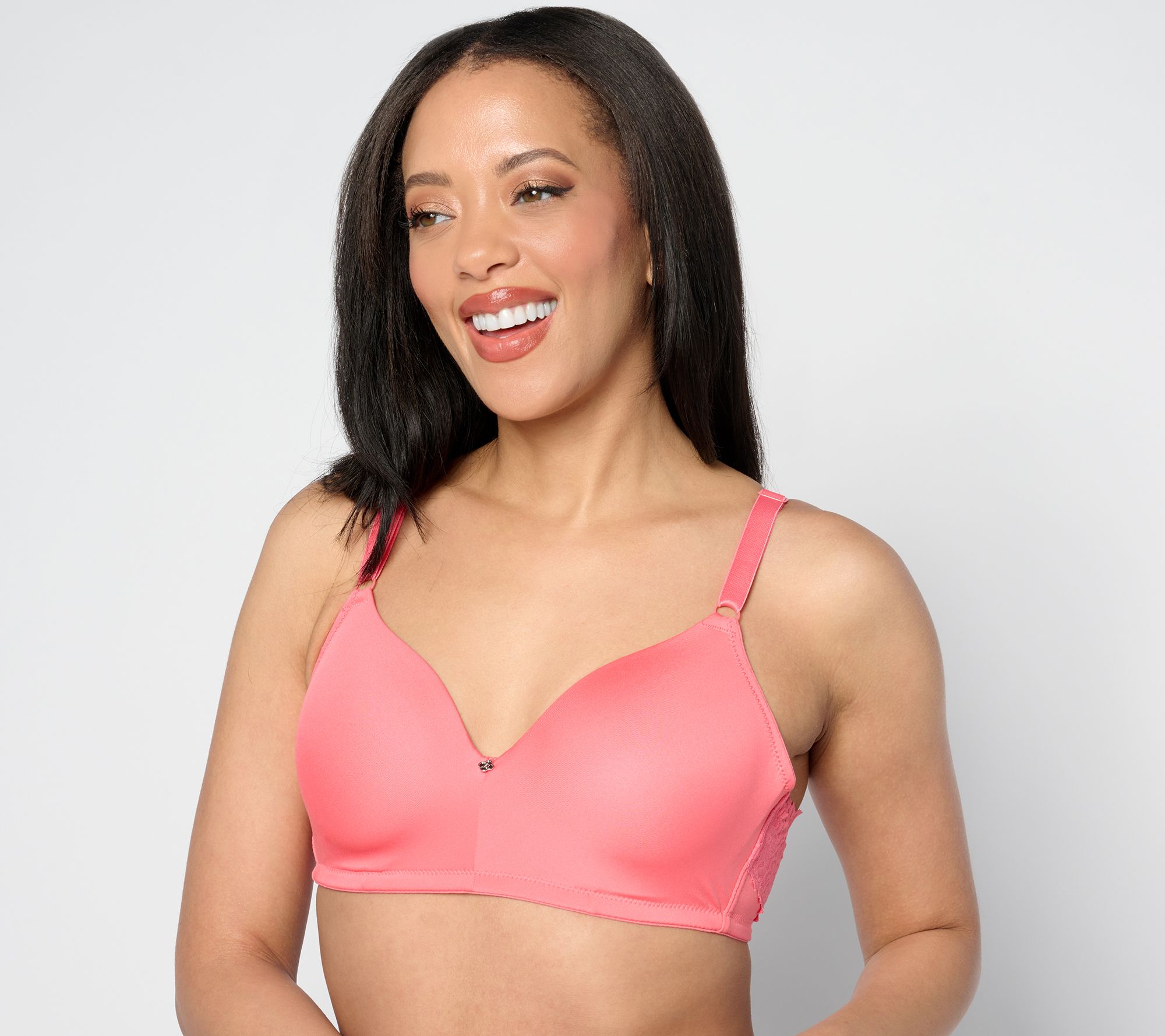 Barely Breezies Floral Lace Bra in Peach - QVC UK