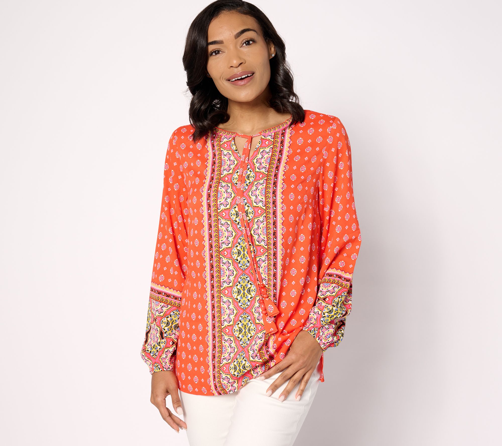 Belle by Kim Gravel Spring Break Border Print Blouse