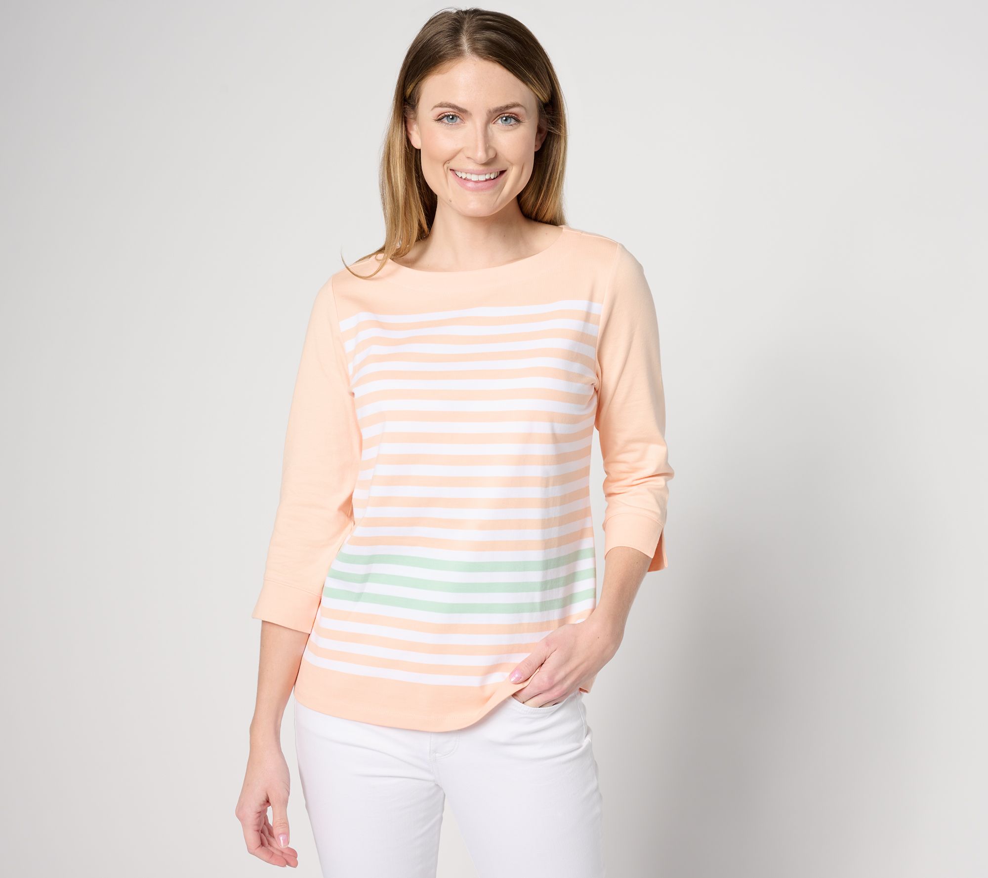 Sport Savvy 3/4 Sleeve Boatneck Top with Trim Detail