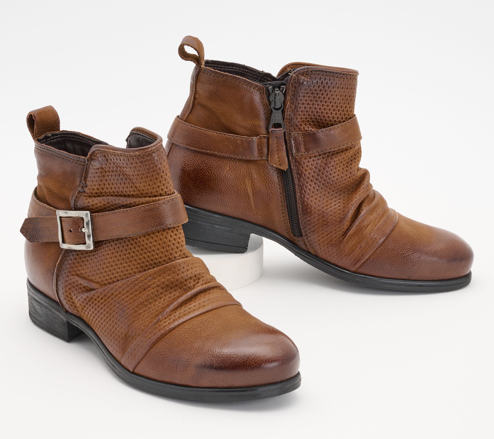 "As Is" Miz Mooz Wide Width Leather Ankle Boots with Buckle - Suzy
