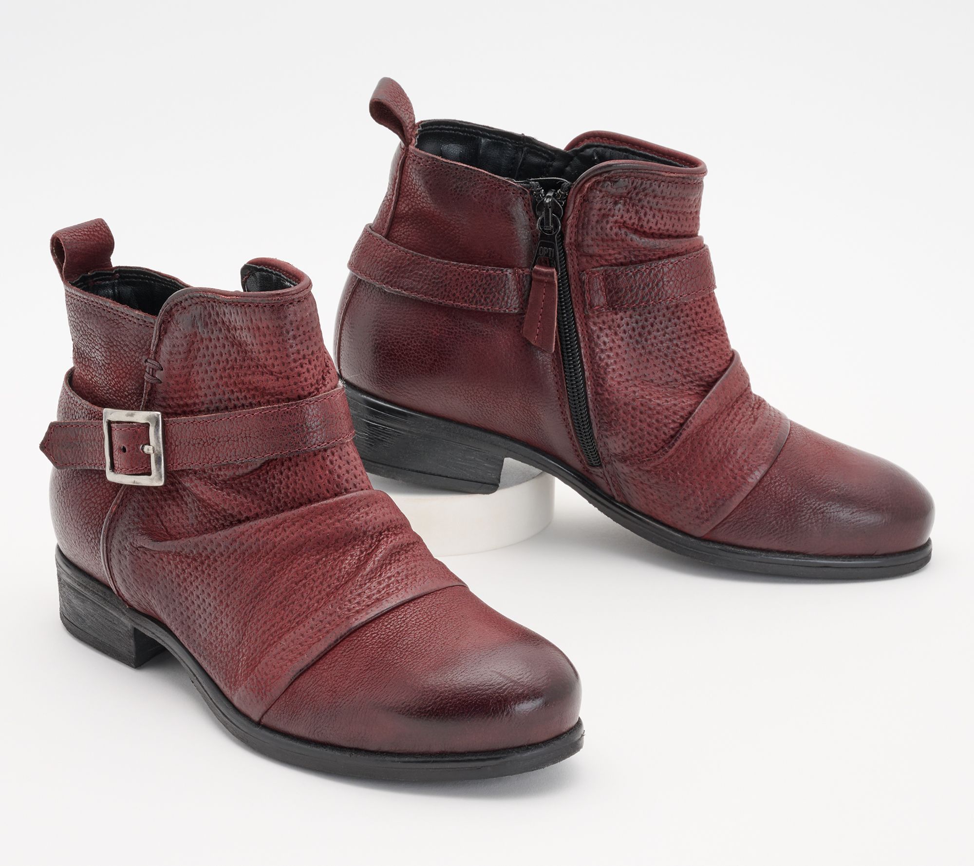 "As Is" Miz Mooz Wide Width Leather Ankle Boots with Buckle - Suzy