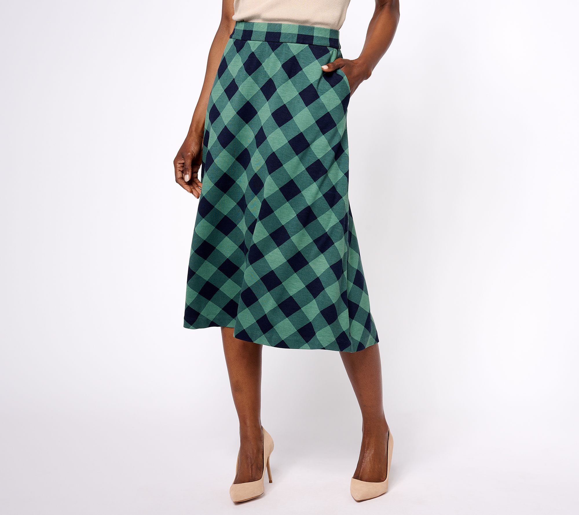"As Is" Isaac Mizrahi Live! Regular Printed Ponte Pull On Midi Skirt