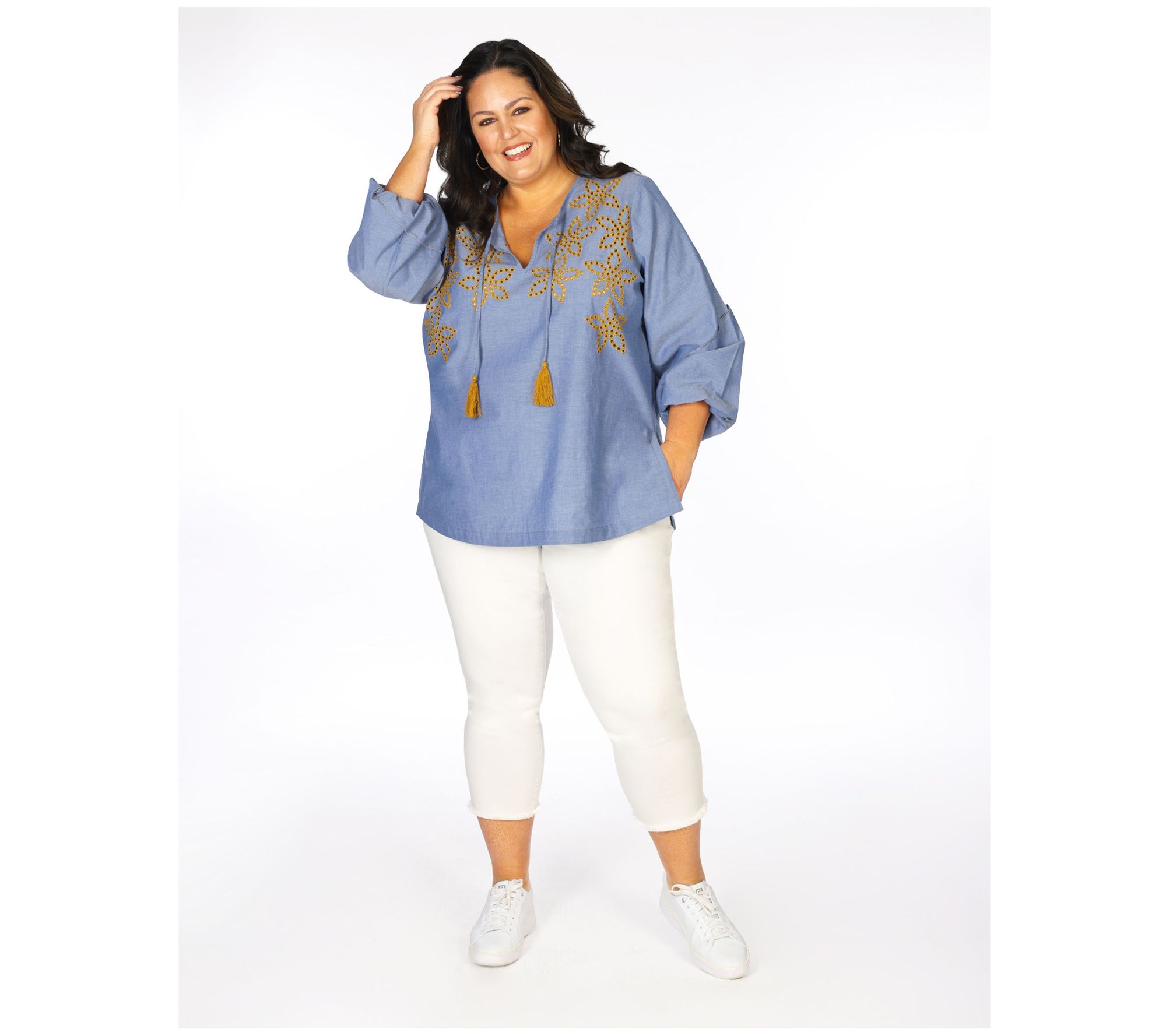 Dennis Basso Chambray Tunic with Eyelet Embroidery, 5 of 5