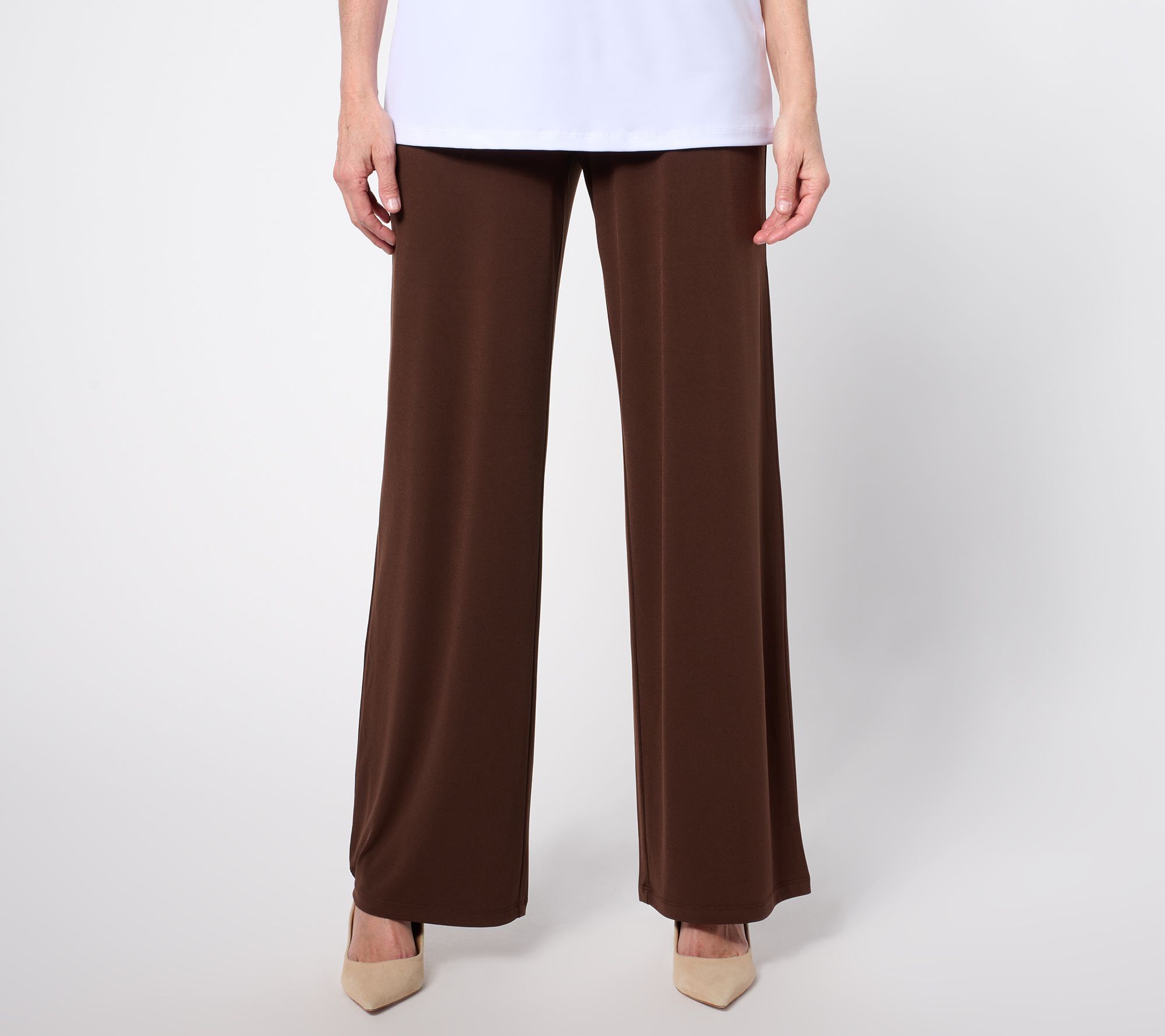 Susan Graver Regular Liquid Knit Wide Leg Pants with Waist Detail