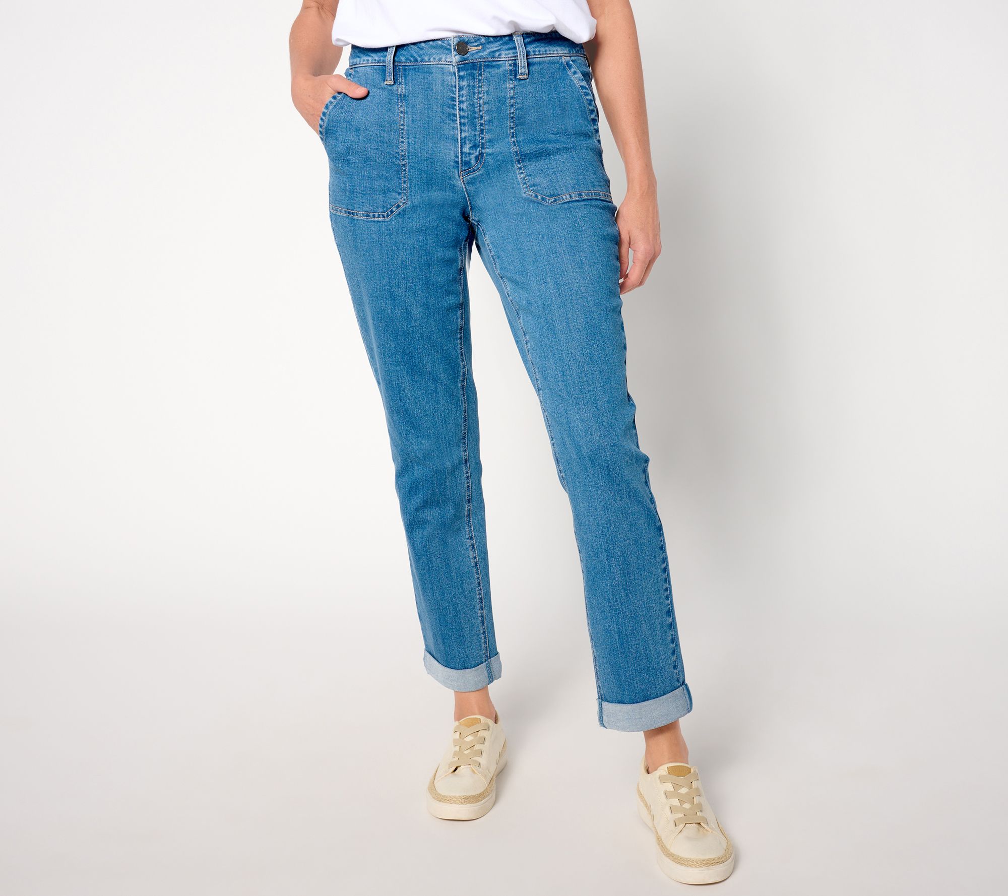 Susan Graver Petite Utility Style Ankle Jean with Cuff