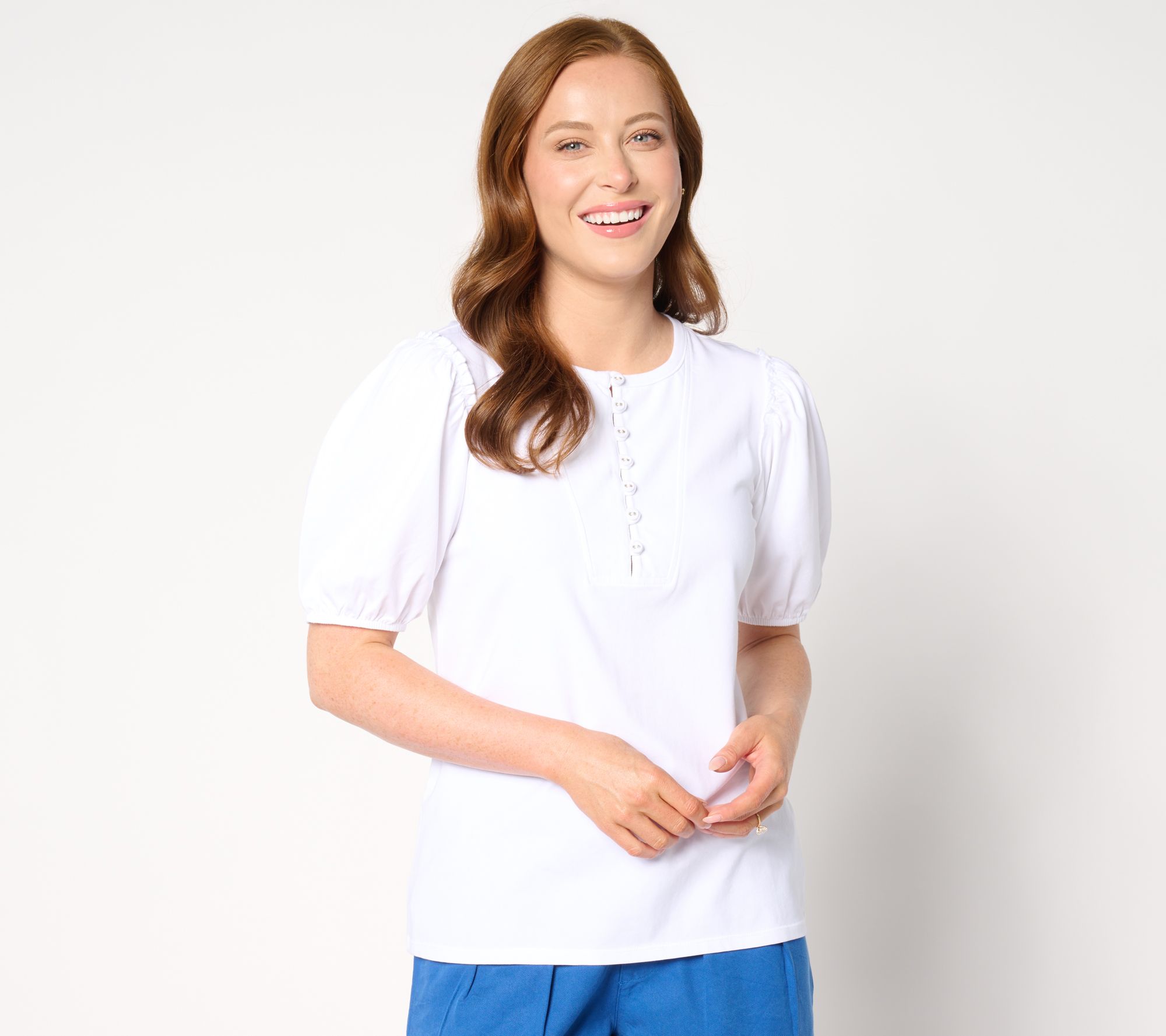 AnyBody Puff Sleeve Knit Henley Top