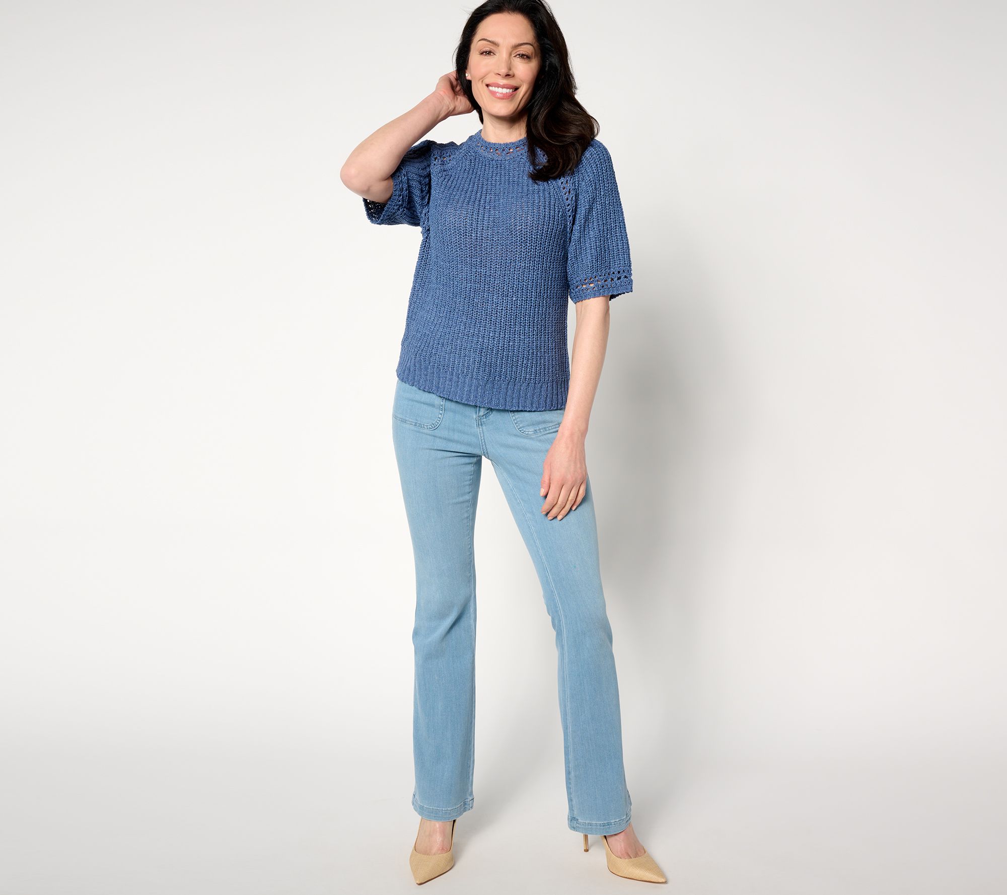 Studio Park x Amy Stran Short Sleeve Pointelle Summer Sweater - QVC.com