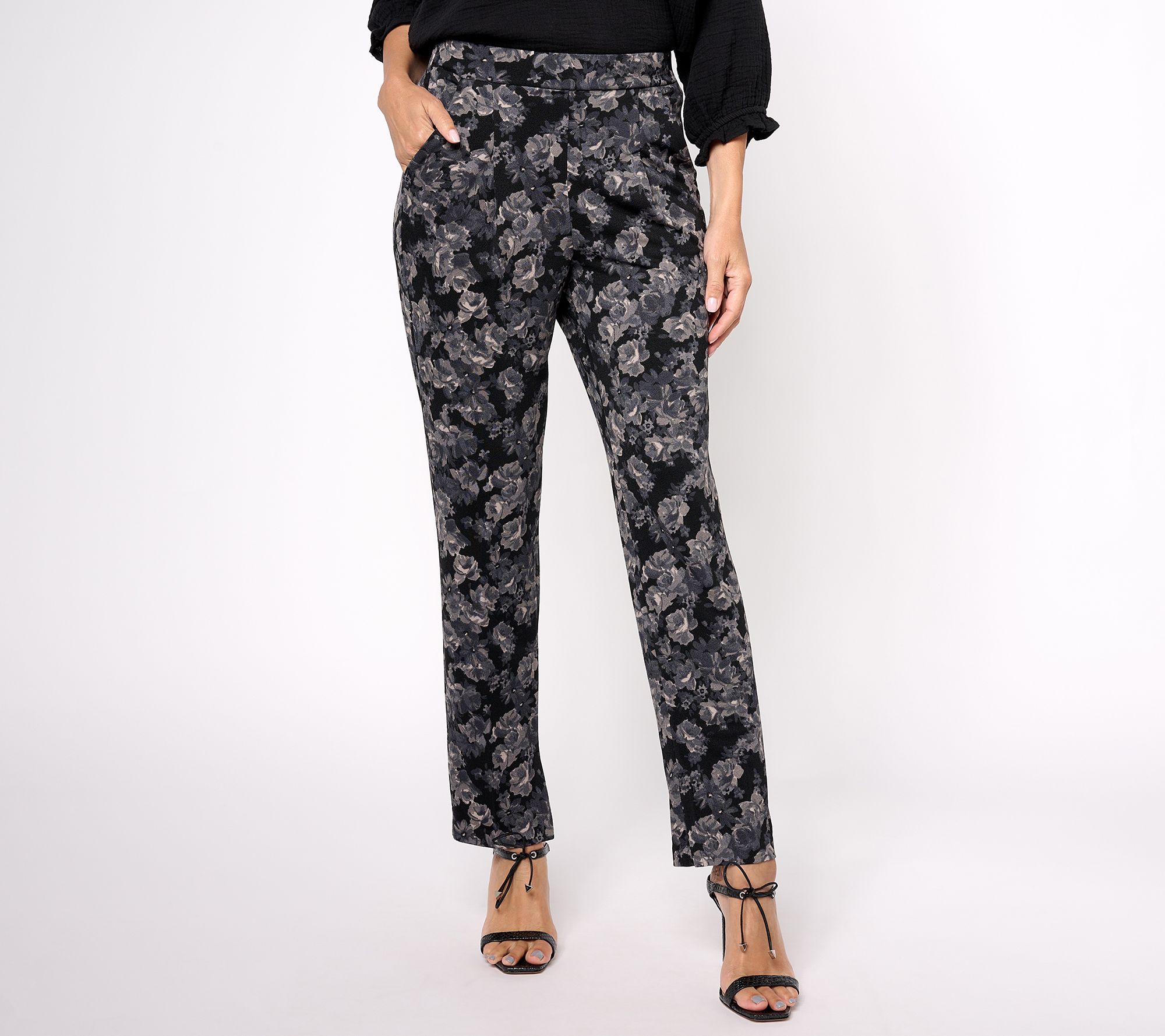 "As Is" Isaac Mizrahi Live! Regular Printed Pebble Knit Straight Pants