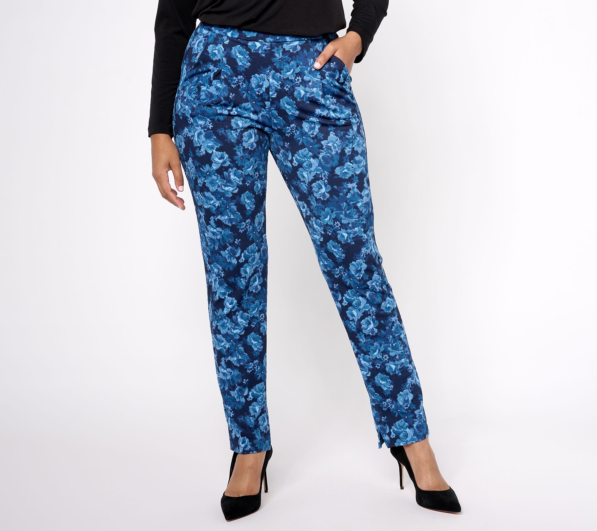 "As Is" Isaac Mizrahi Live! Regular Printed Pebble Knit Straight Pants
