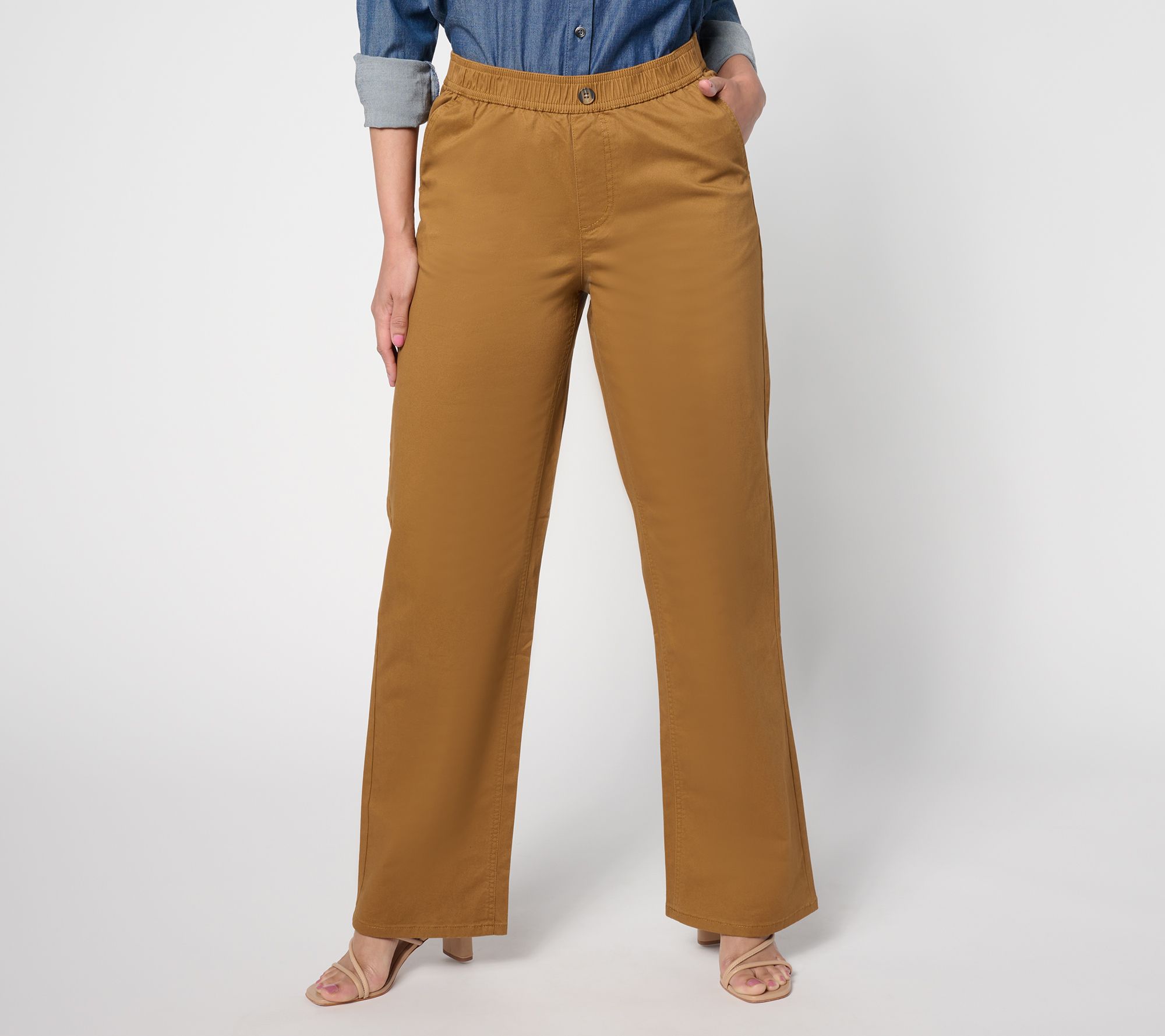 "As Is" Denim & Co. Regular EasyWear Twill Full Length Wide Leg Pant