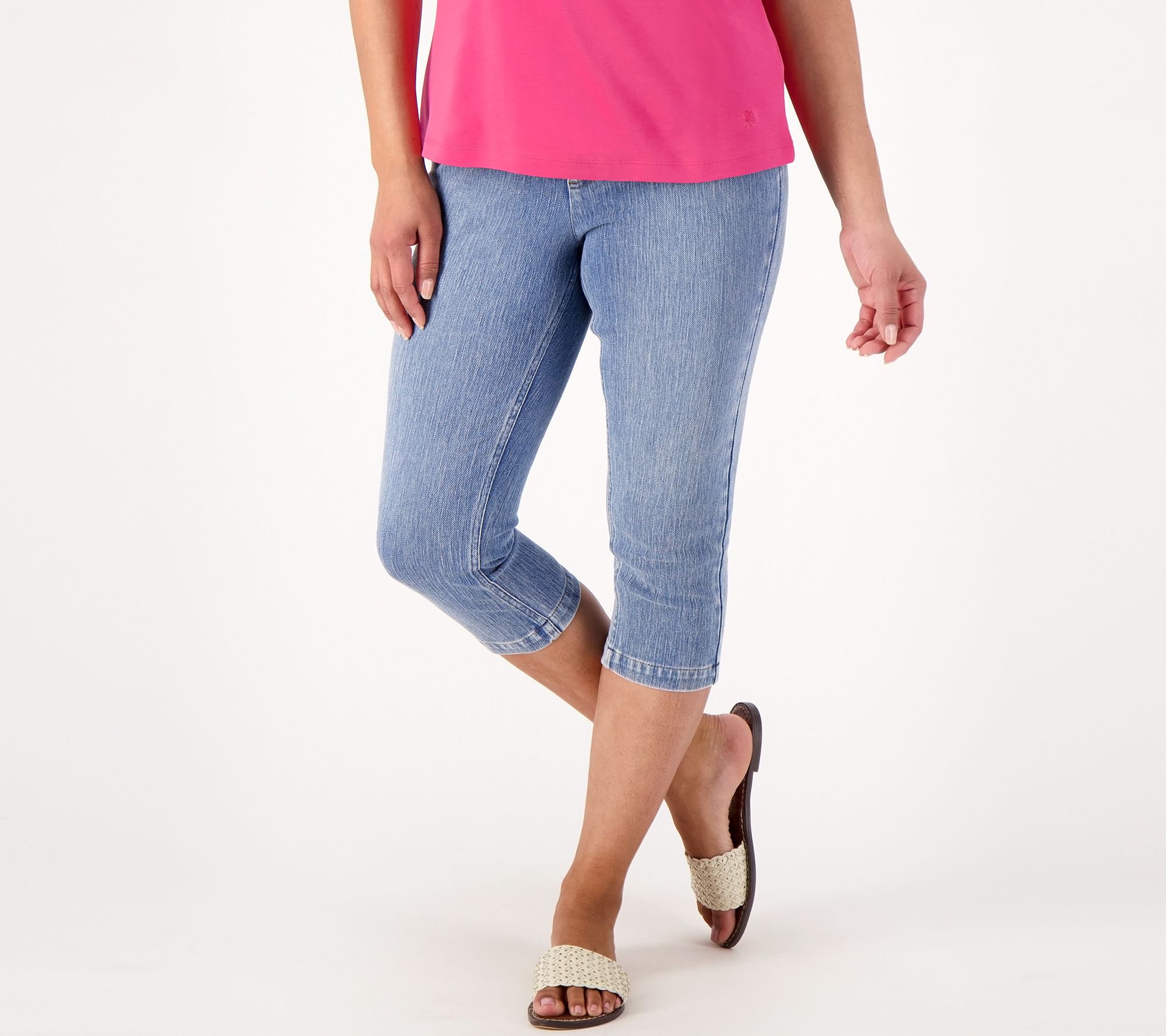 "As Is" Isaac Mizrahi Live! Tall Knit Denim Pull On Capri w/ Deep Hem