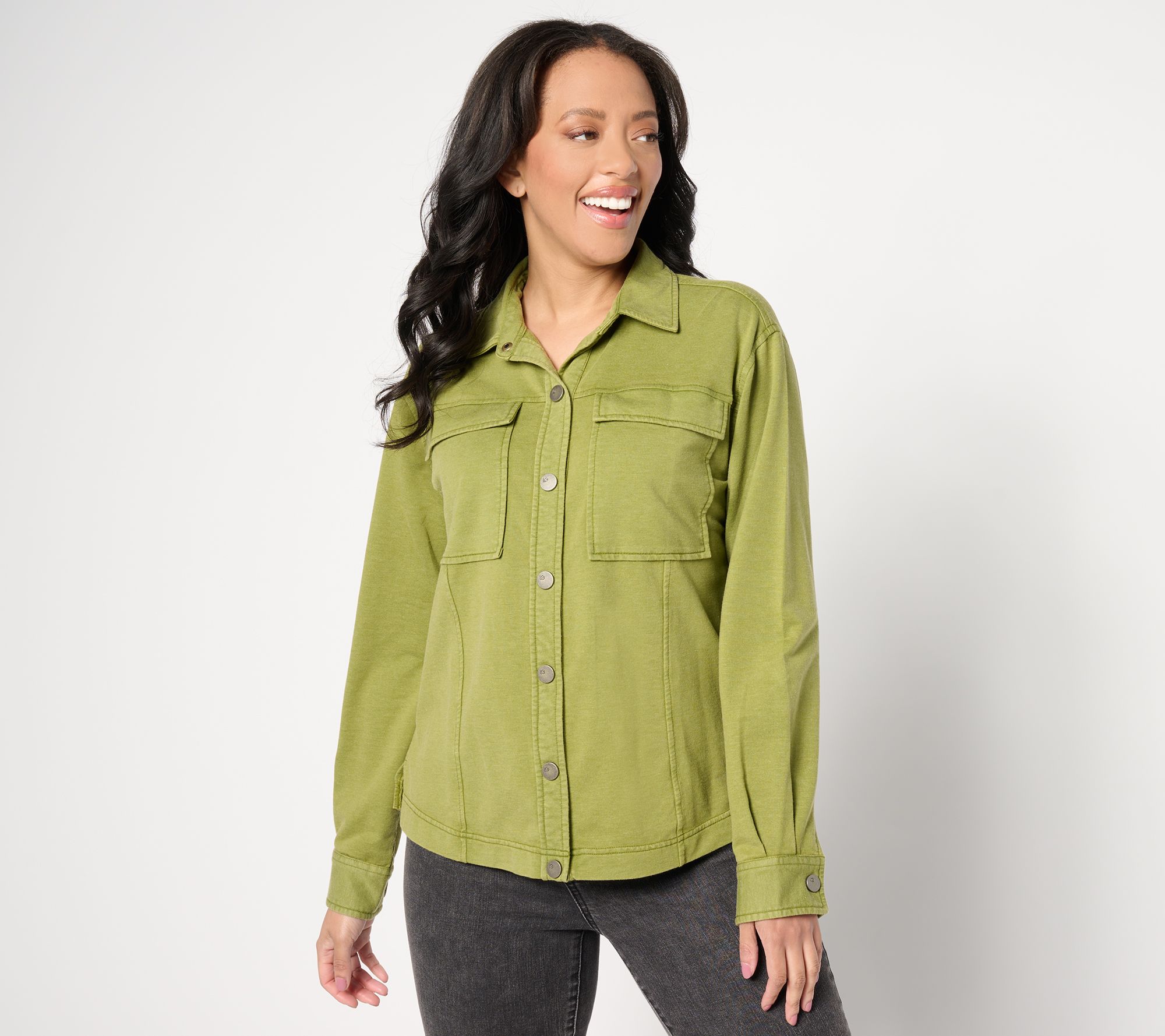 "As Is" LOGO by Lori Goldstein French Terry Snap Front Jacket