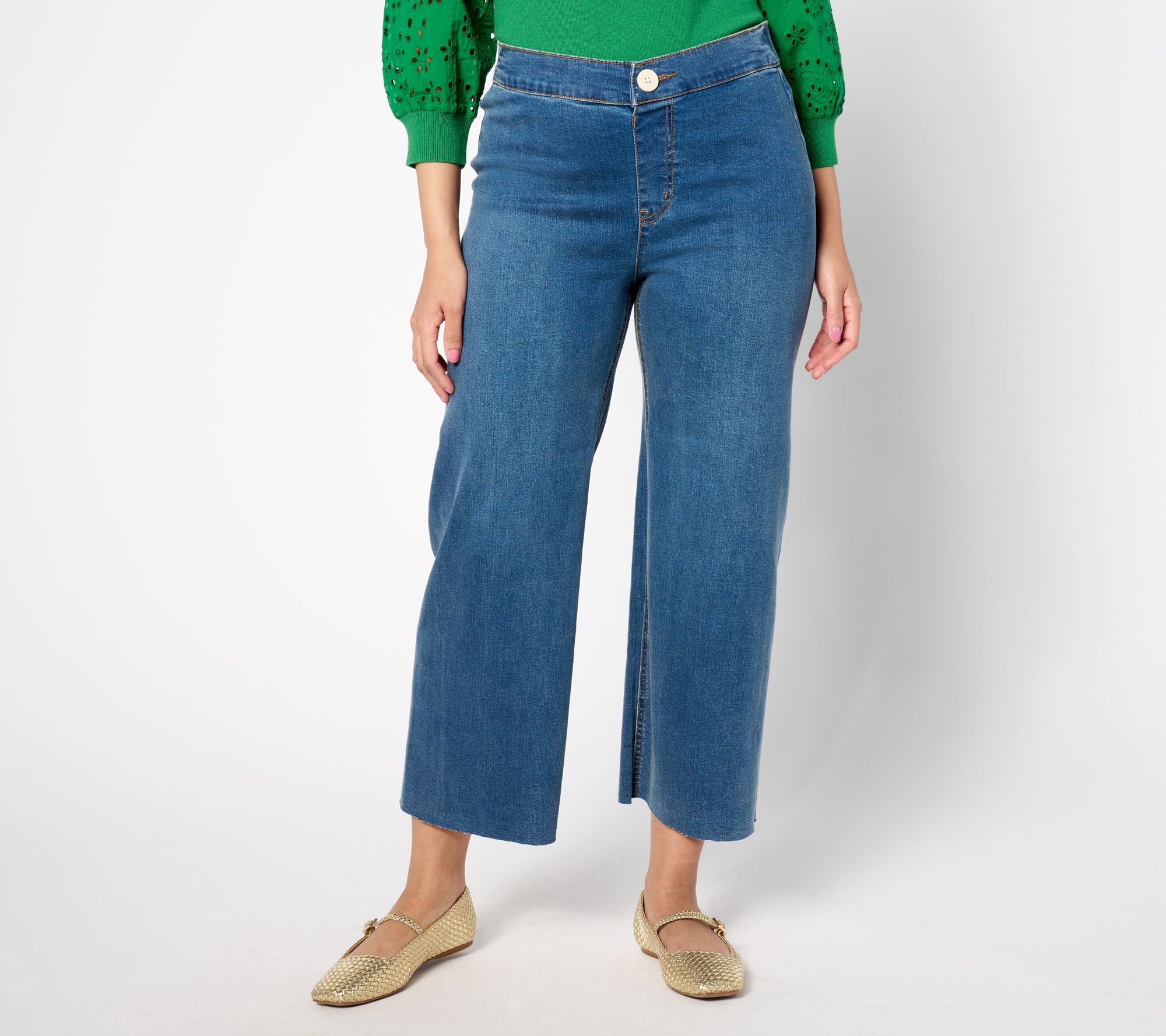 "As Is" Isaac Mizrahi Live! Tall True Denim Wide Leg Ankle Jeans w/Faux