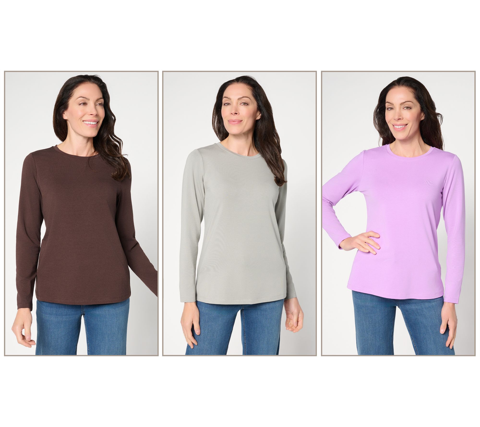 Denim & Co. Essentials So Soft Jersey 3-Pack Crew Neck Tops