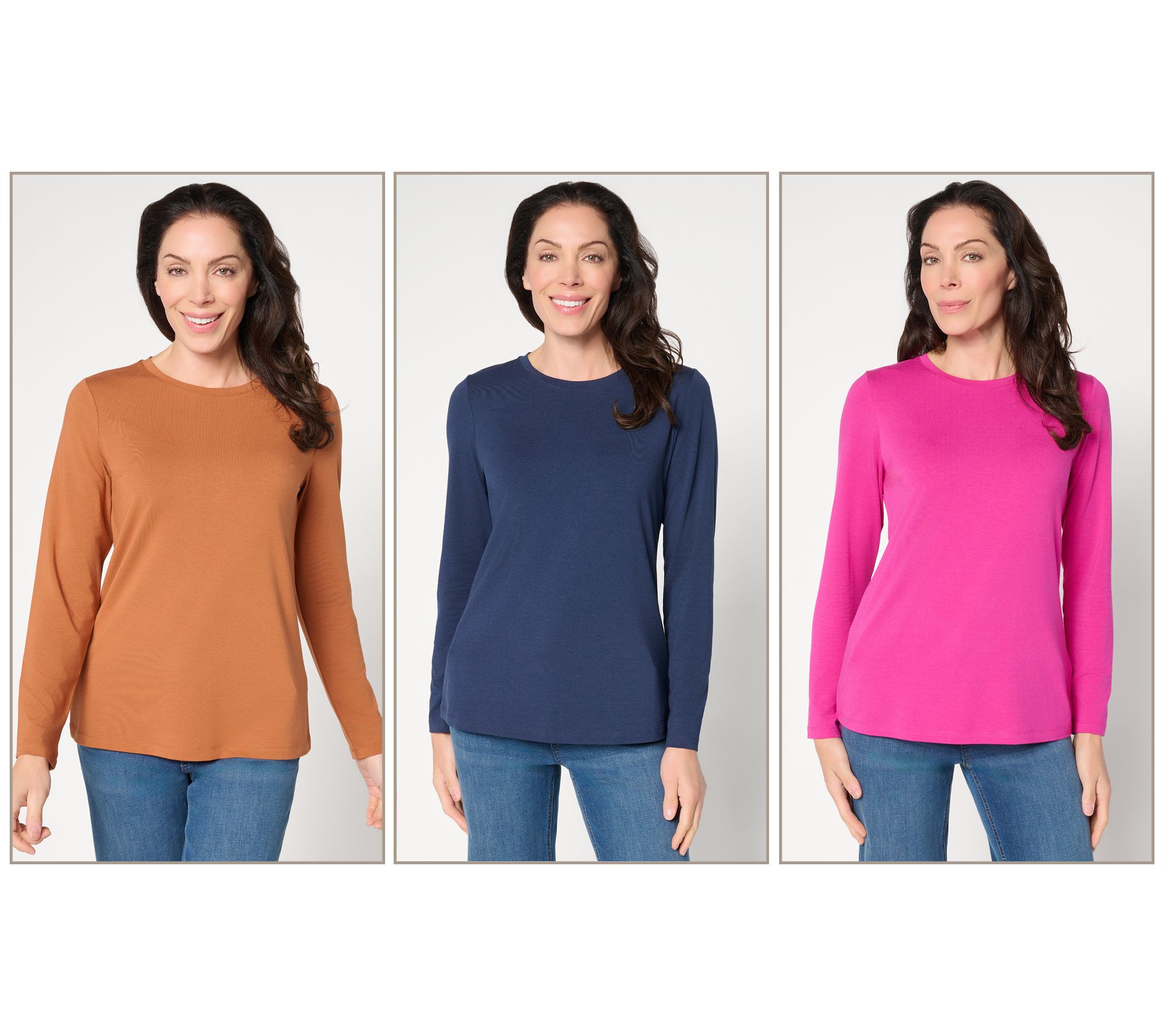 Denim & Co. Essentials So Soft Jersey 3-Pack Crew Neck Tops
