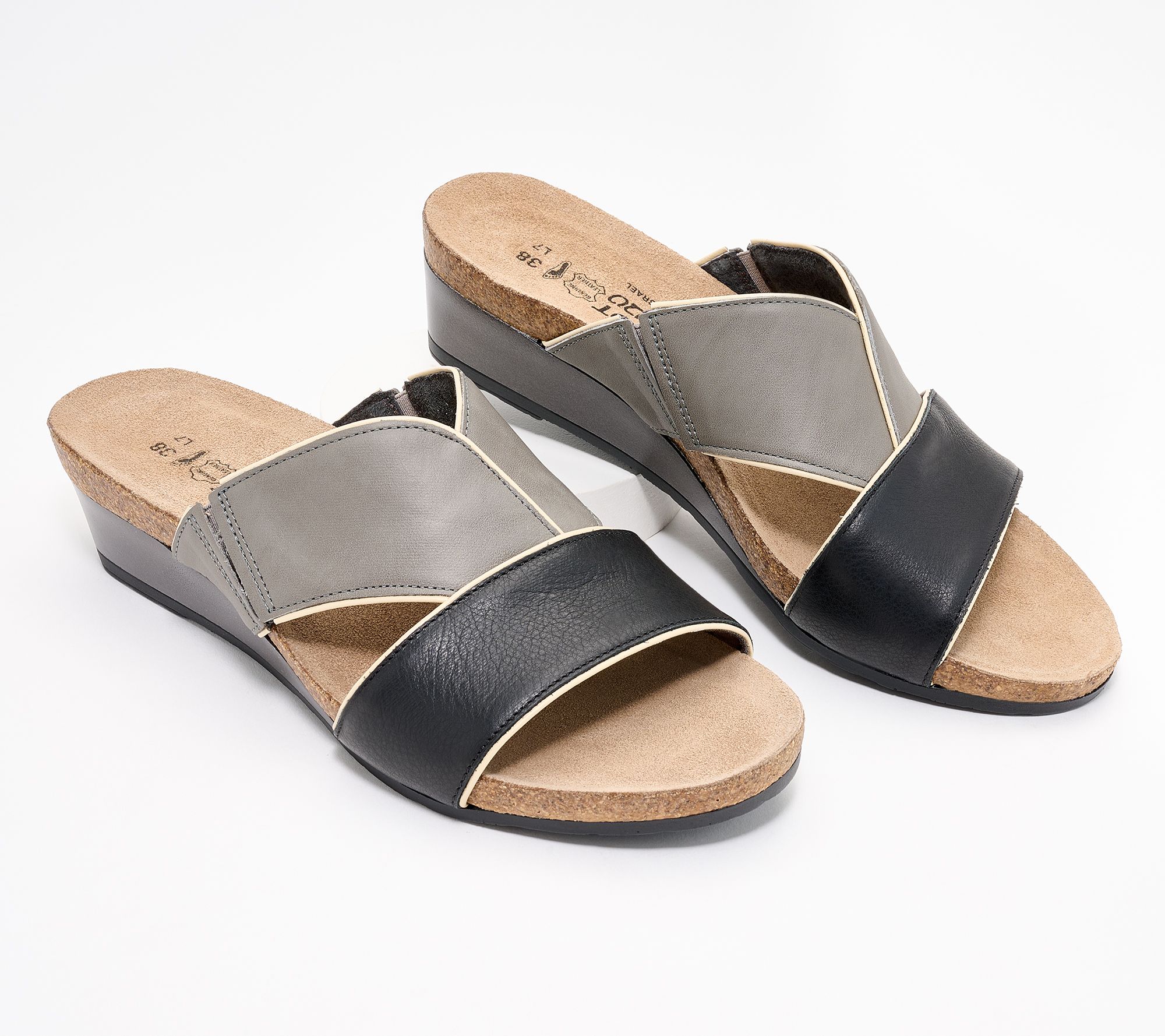 "As Is" Naot Leather Wedge Slide Sandals- Tiara