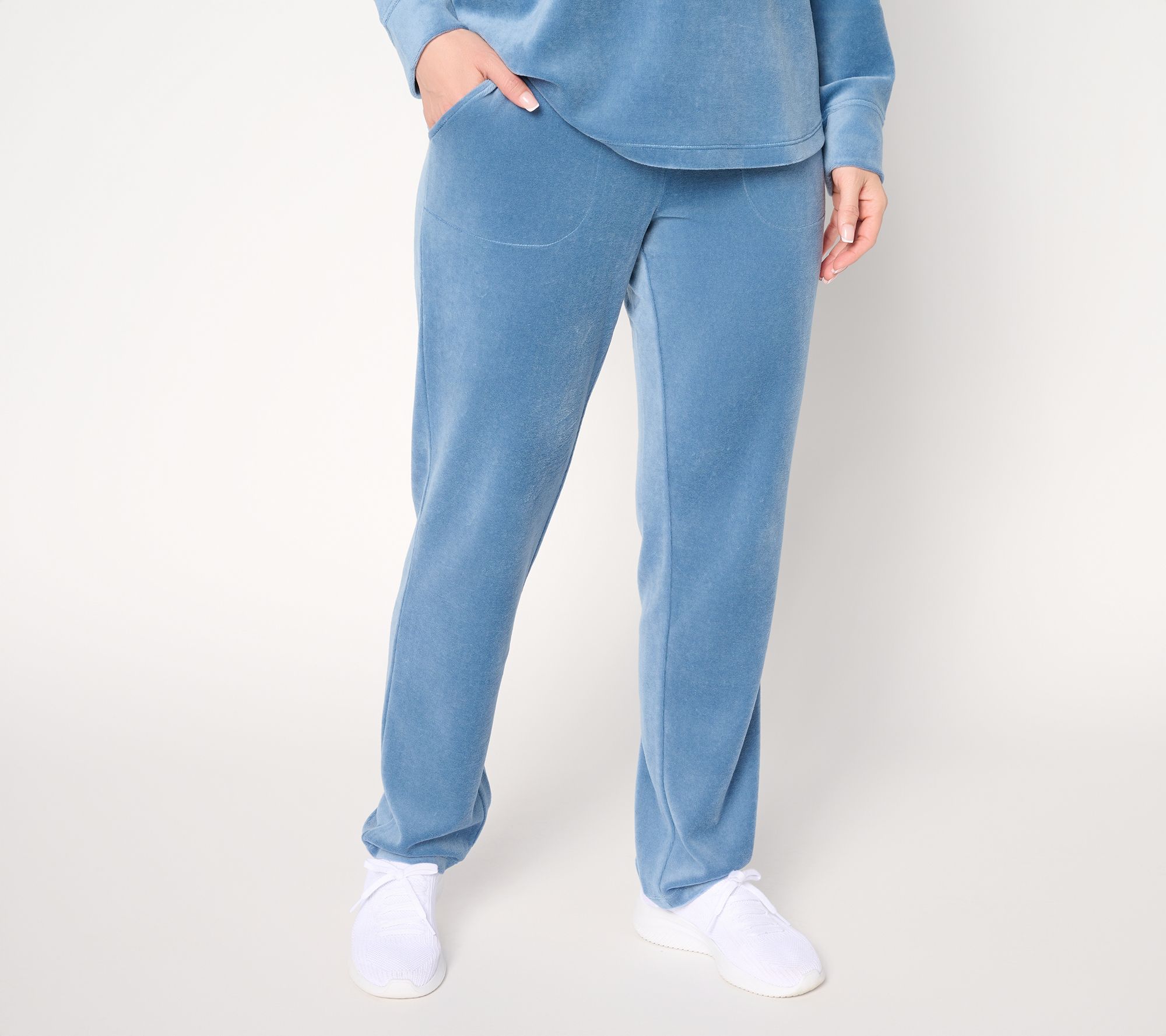 Denim & Co. Regular Active Velour Strght Leg Pant