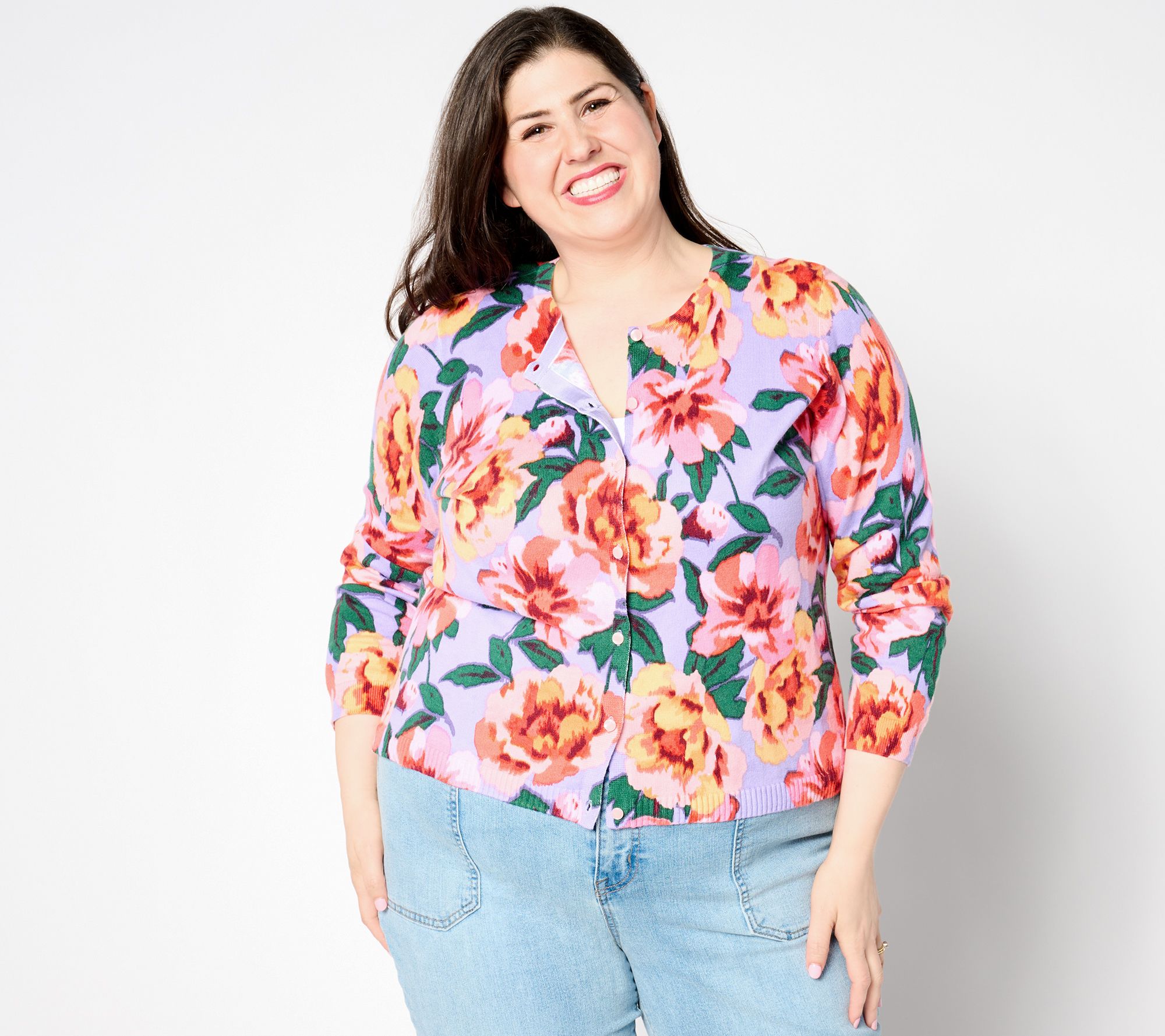 "As Is" Isaac Mizrahi Live! Floral Printed Button Front Cardigan