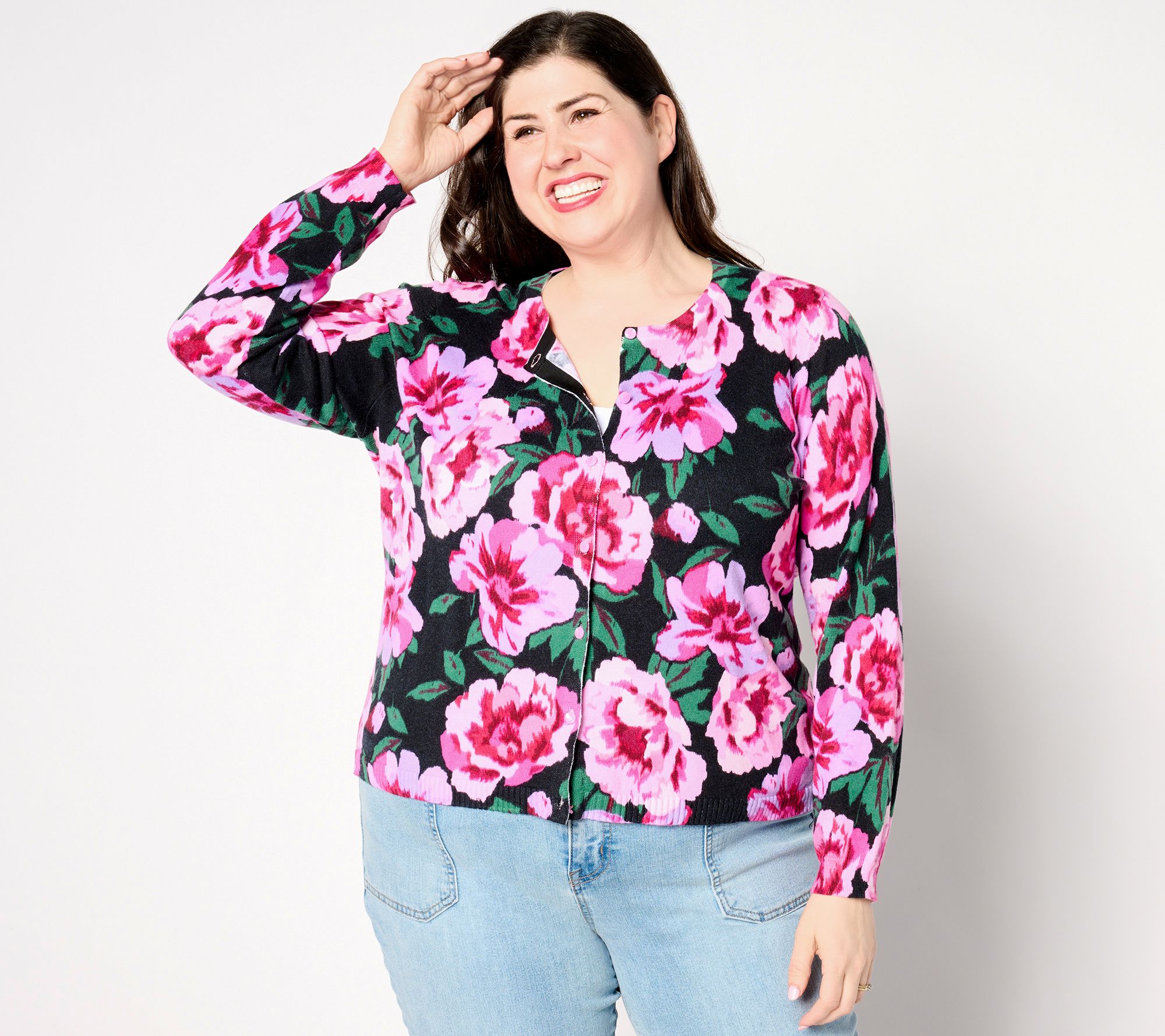 "As Is" Isaac Mizrahi Live! Floral Printed Button Front Cardigan
