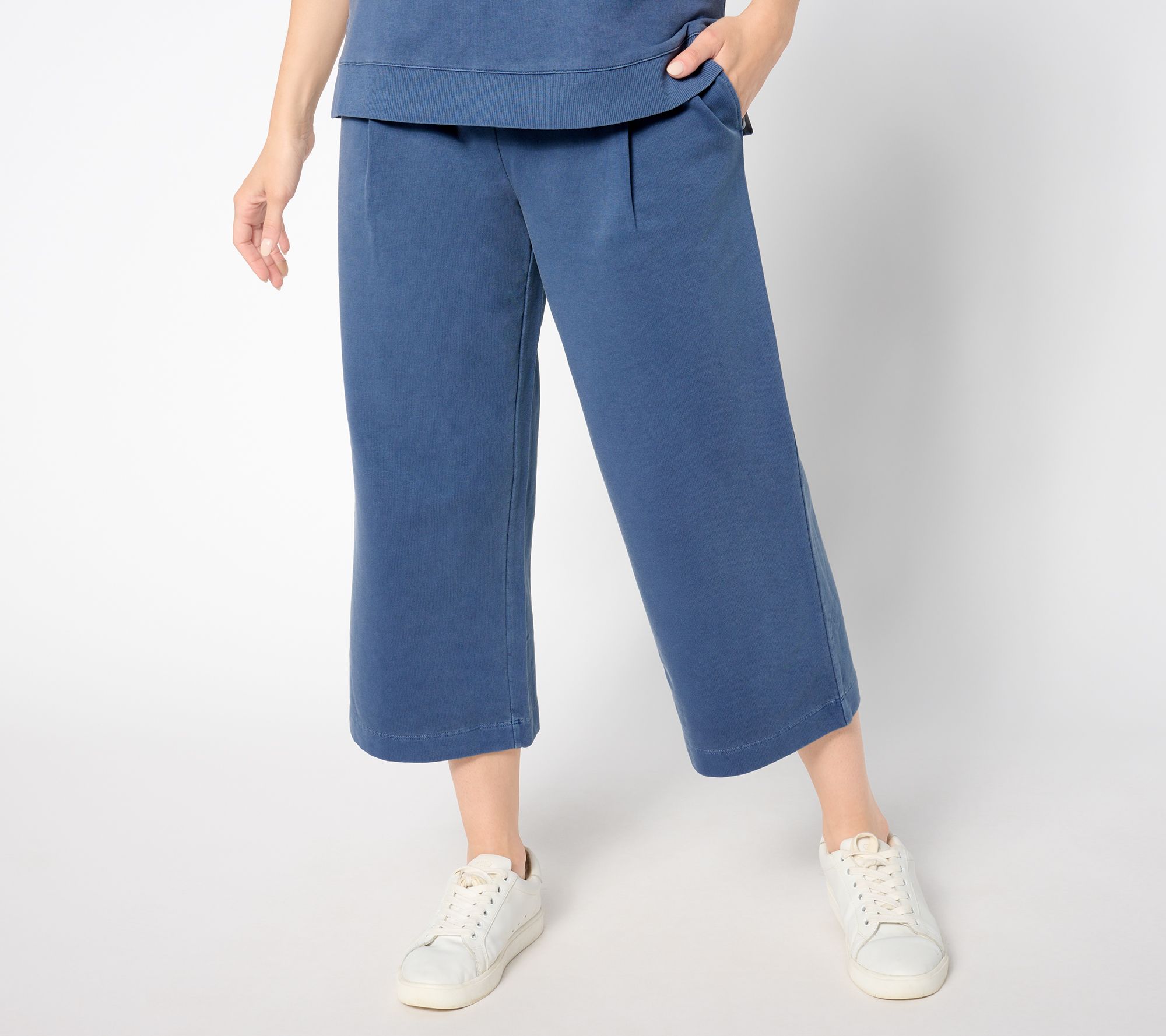 "As Is" AnyBody Regular Washed French Terry Cropped Wide Leg Pant