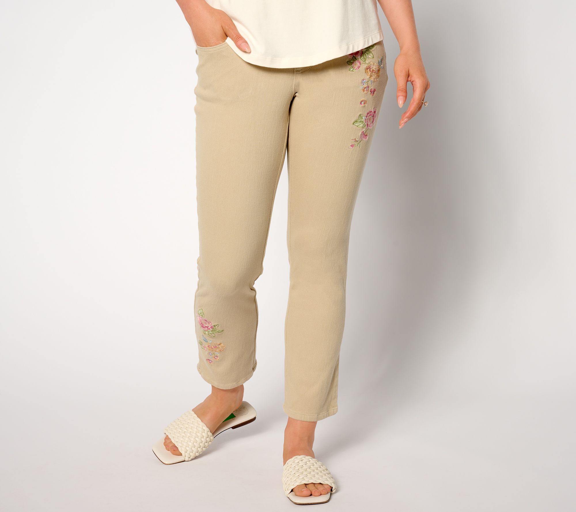 "As Is" Belle by Kim Gravel Pet Flexibelle Floral Straight Leg Ankle Jeans