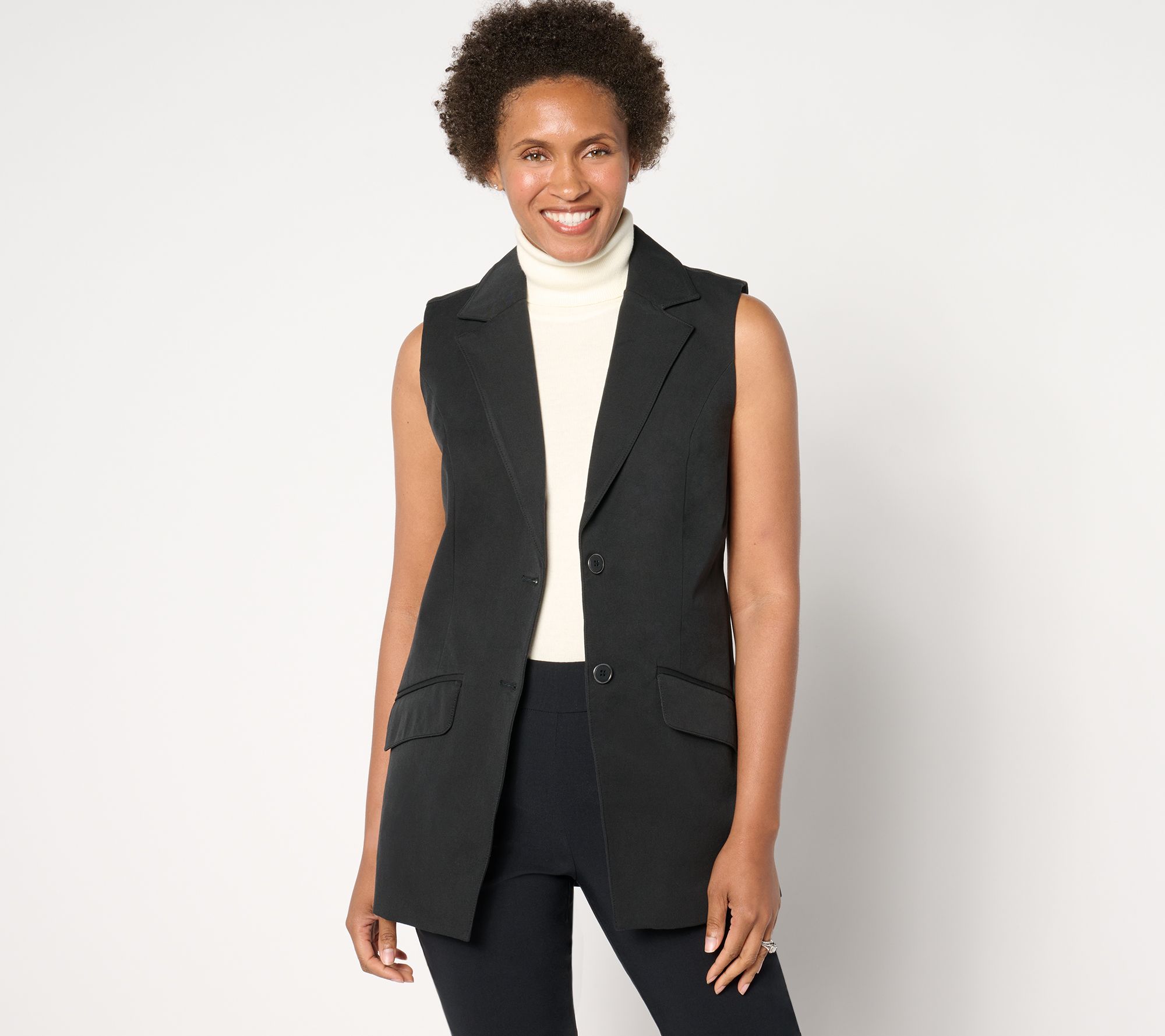 "As Is" Isaac Mizrahi Live! Regular 24/7 Stretch Blazer Vest w/ Pockets