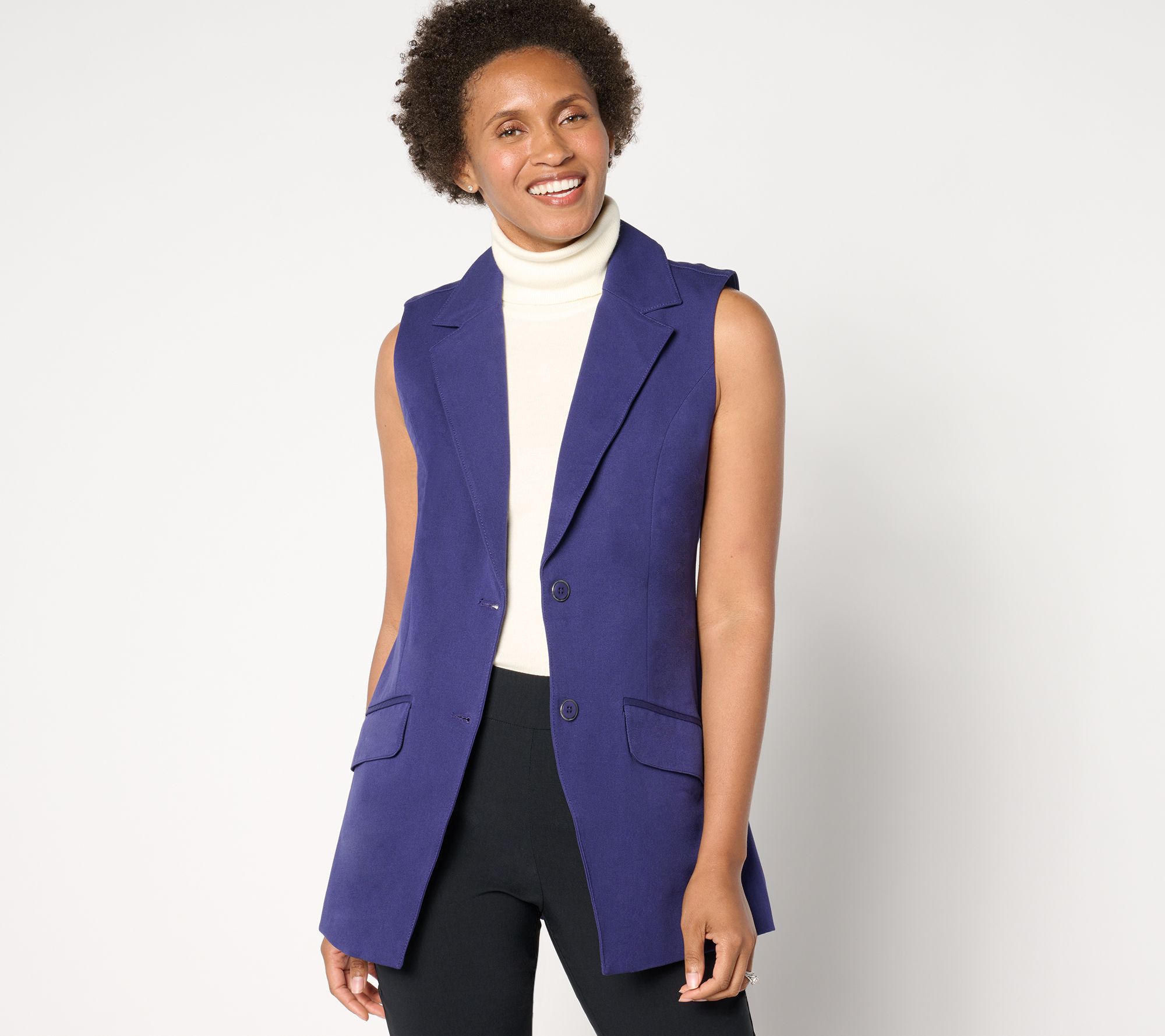 "As Is" Isaac Mizrahi Live! Regular 24/7 Stretch Blazer Vest w/ Pockets