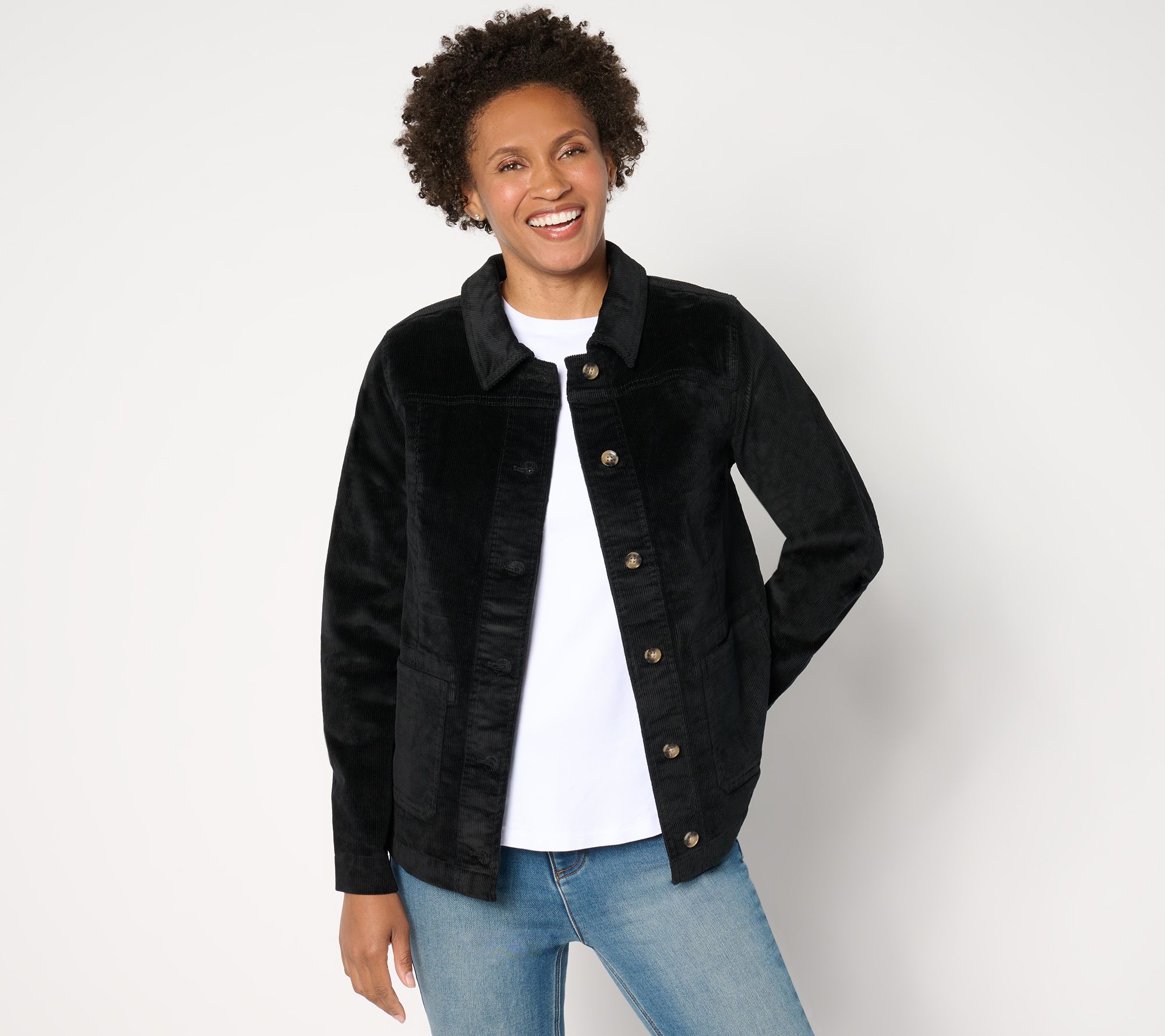 "As Is" AnyBody Washed Stretch Corduroy Jacket with Pockets