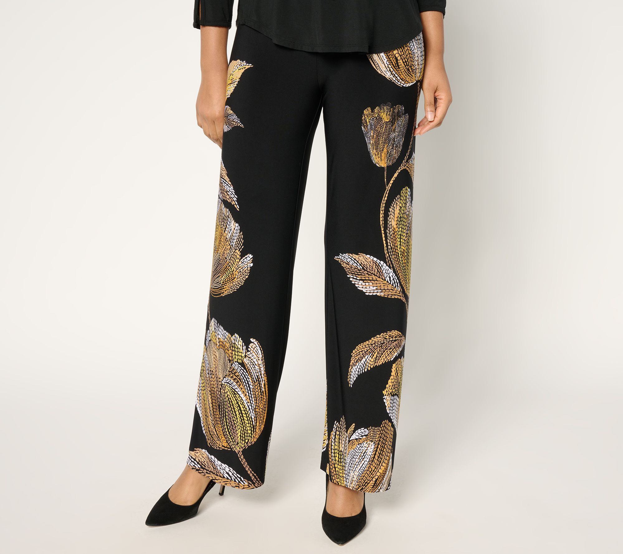 Susan Graver Petite Printed Liquid Knit Wide Leg Pants