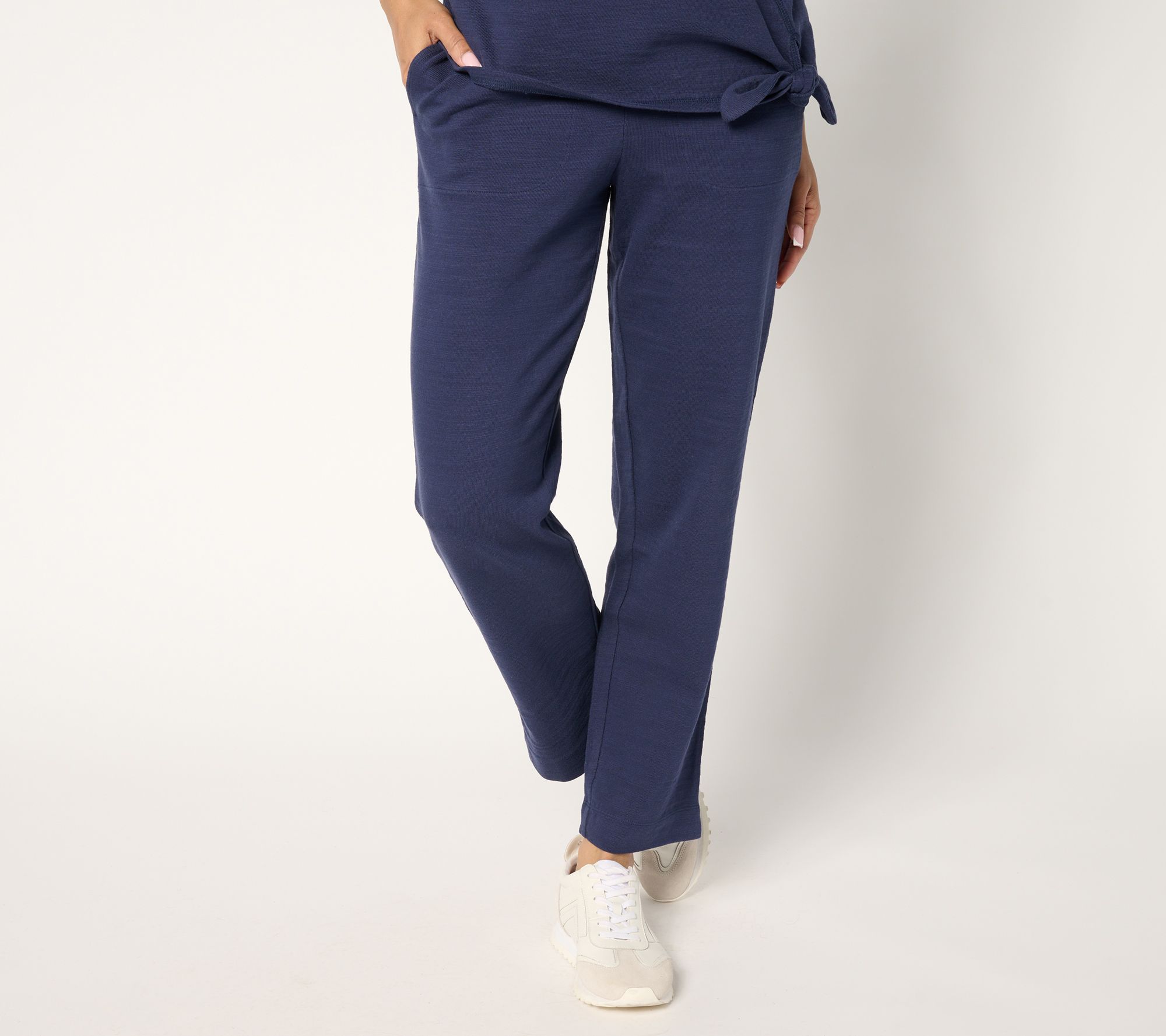Denim & Co. Active Petite Textured Cotton Straight Leg Ankle