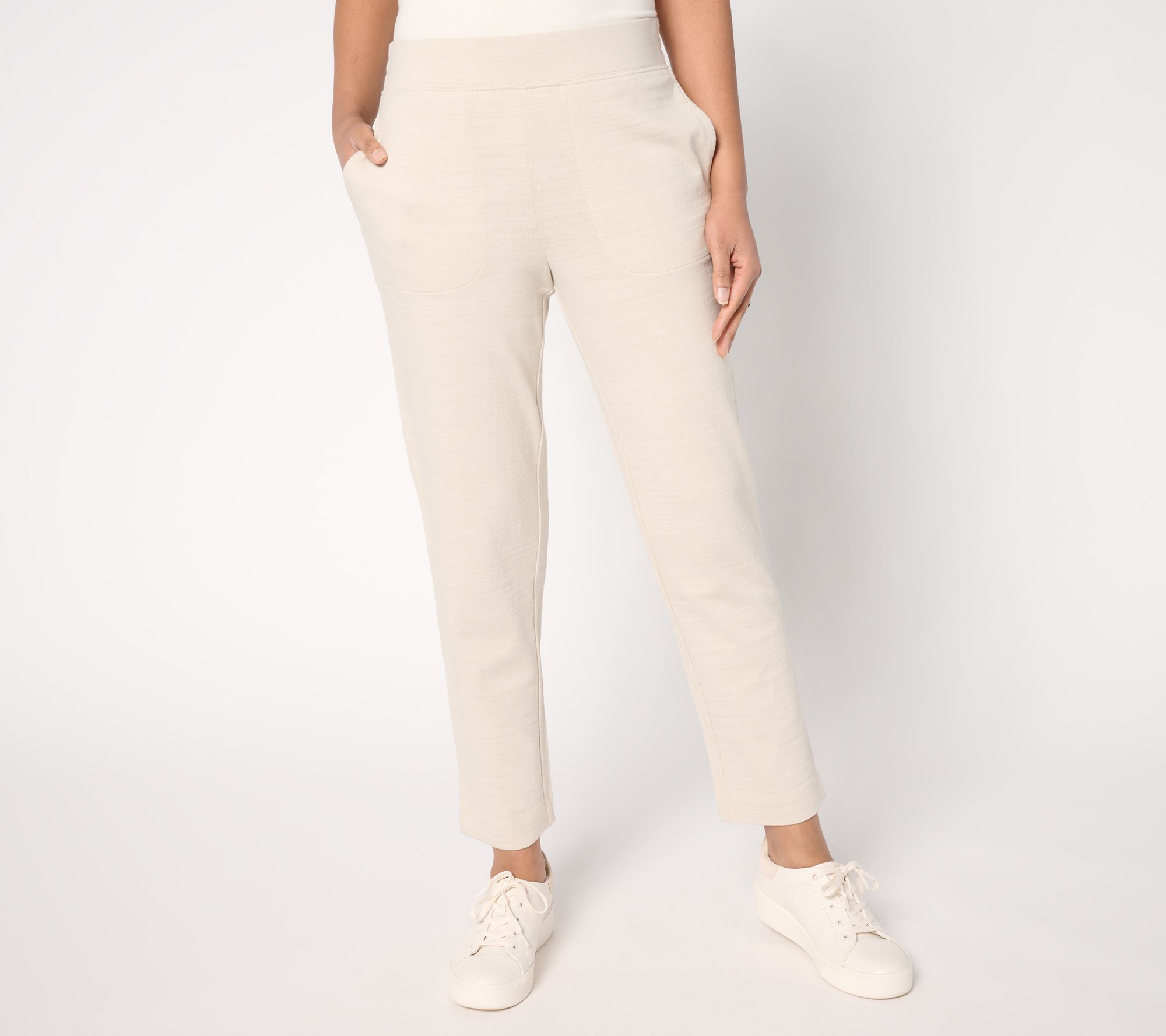 Denim & Co. Active Petite Textured Cotton Straight Leg Ankle Pant