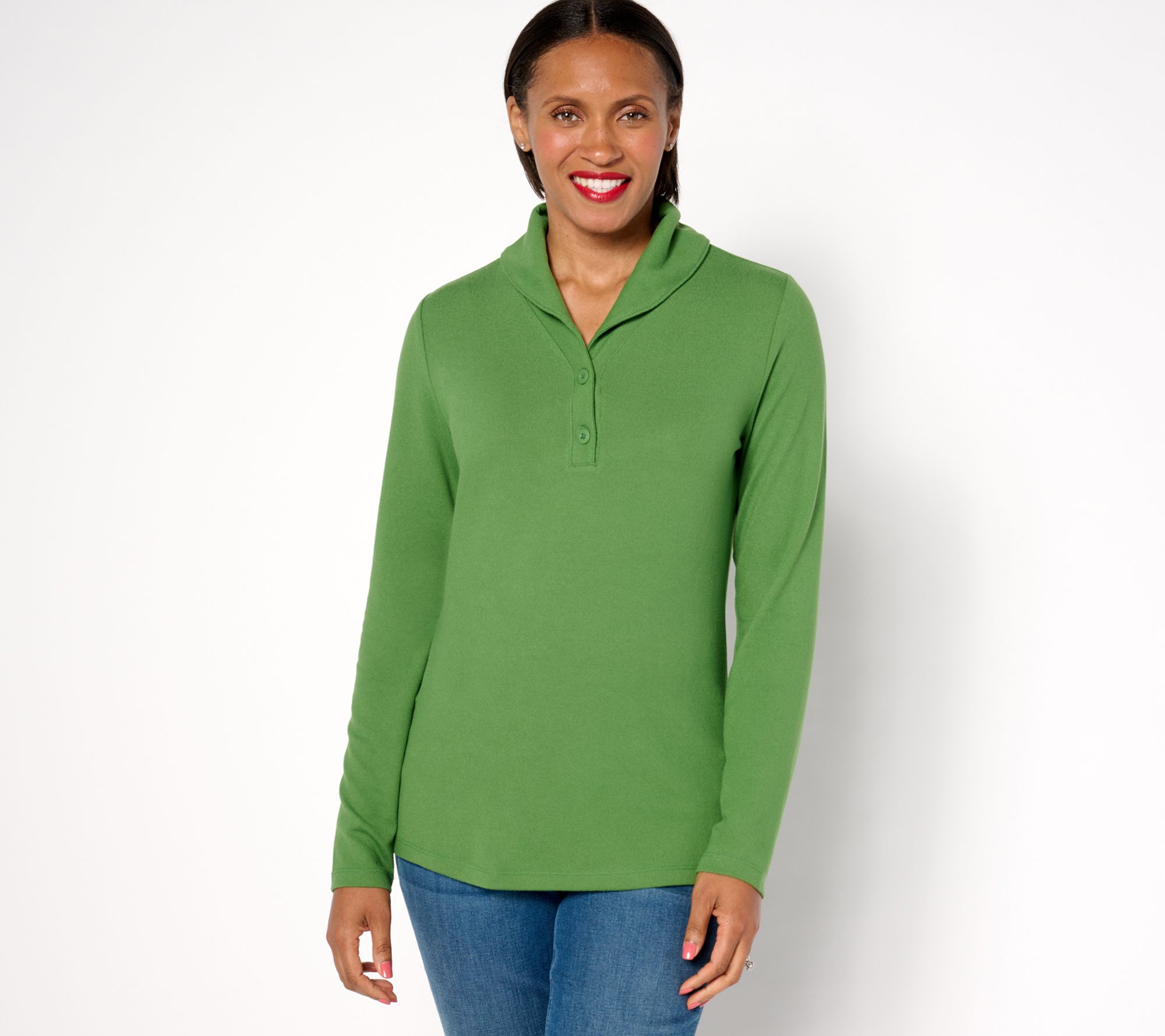 "As Is" Denim & Co. Essentials Heavenly Jersey Long Sleeve Henley Top