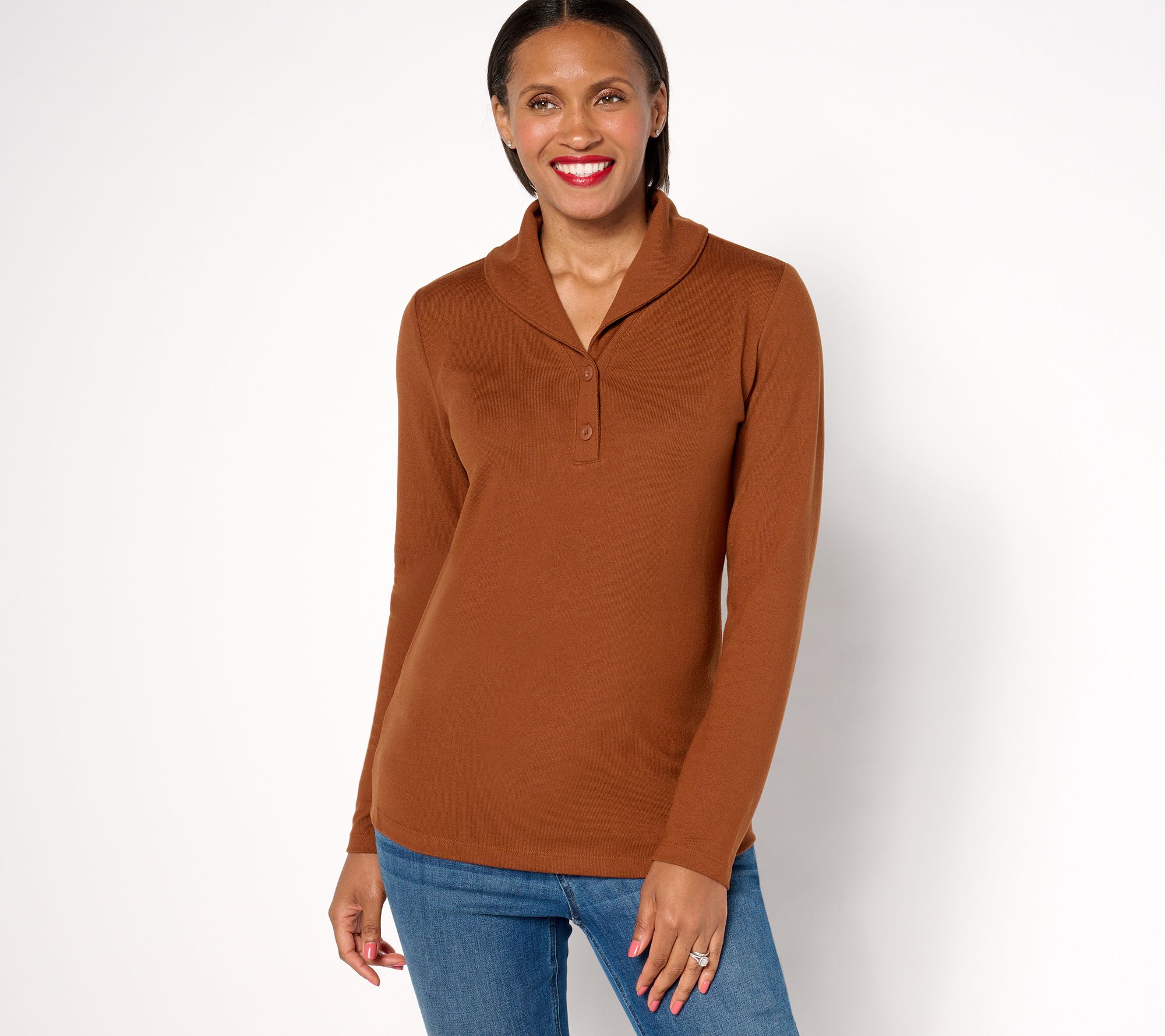 "As Is" Denim & Co. Essentials Heavenly Jersey Long Sleeve Henley Top