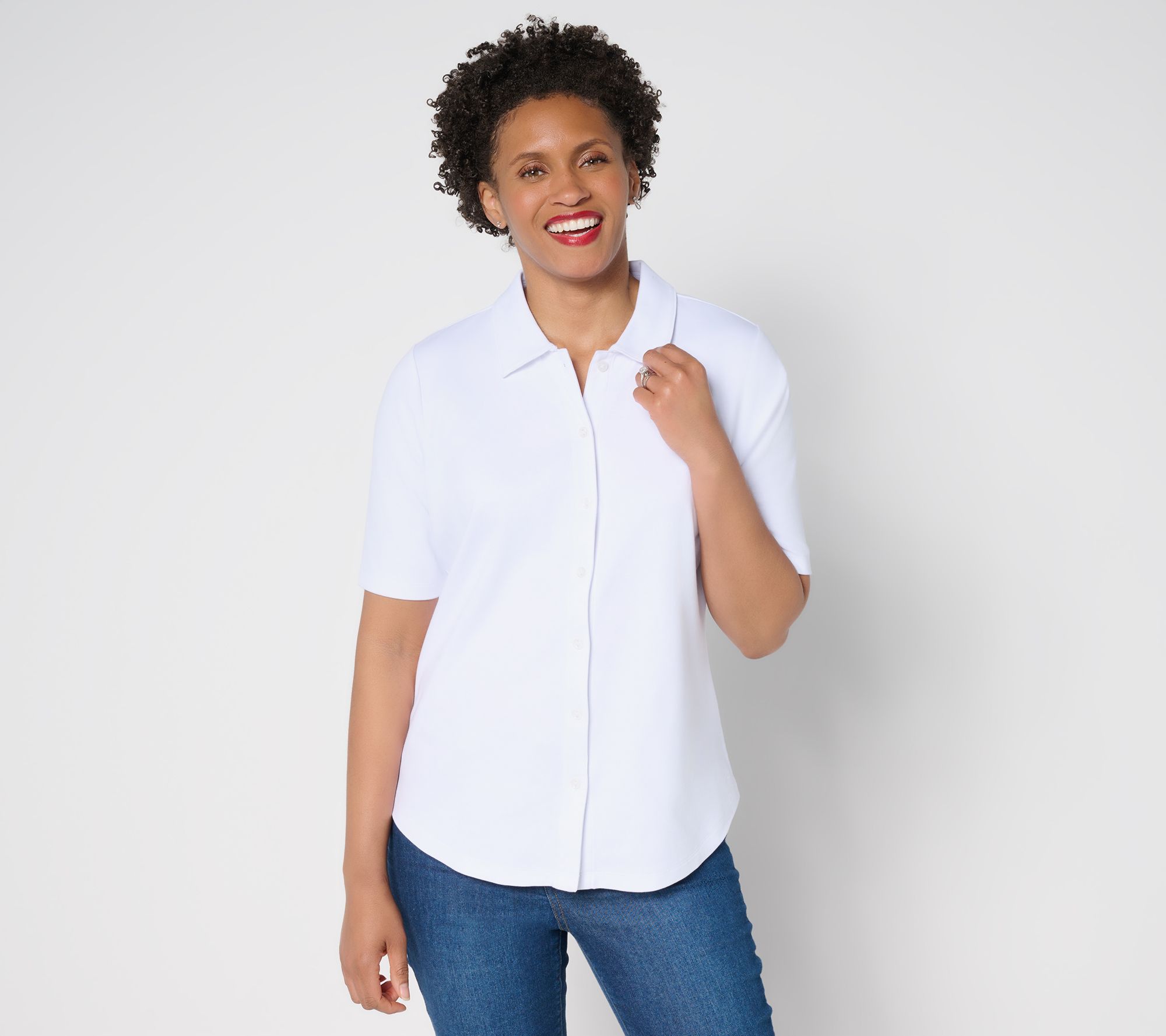 Isaac Mizrahi Live! Essentials Pima Cotton Button Front Top