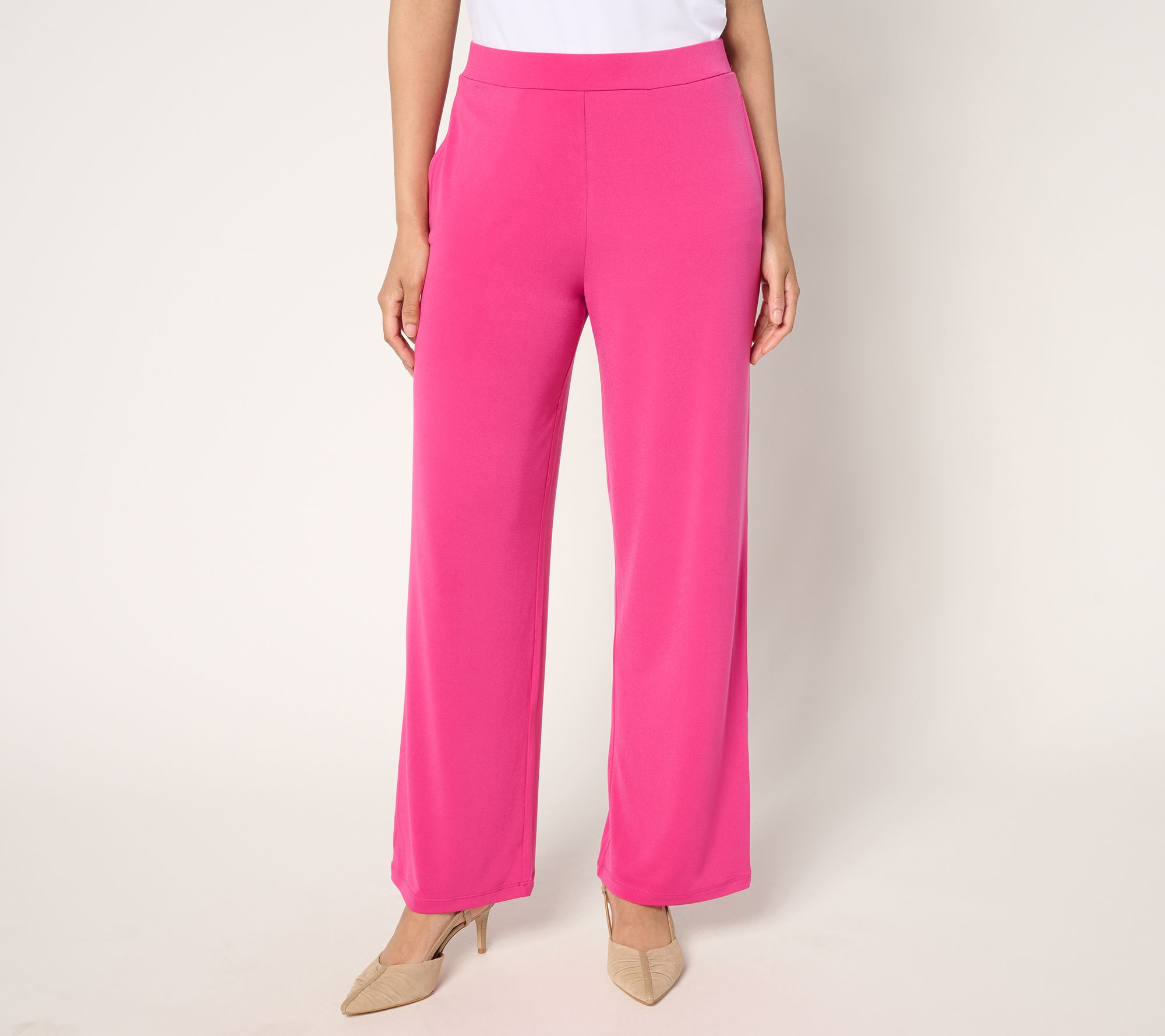 Susan Graver Print & Solid Liquid Knit Wide Leg Pants