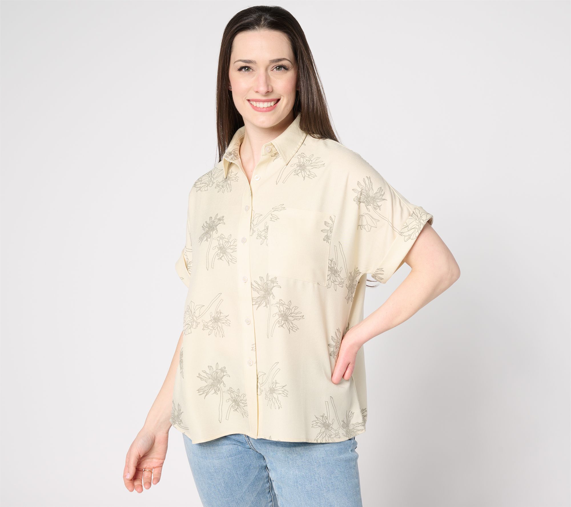 Martha Stewart Signature Printed Button Front Shirt