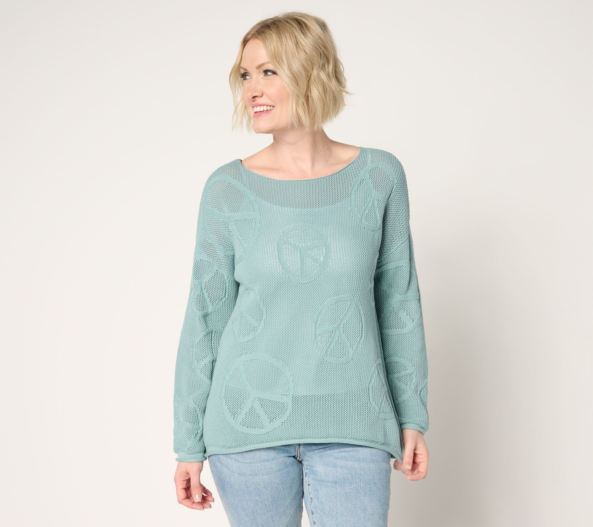Peace Love World Boheme Mixed Motif 100% Cotton Sweater