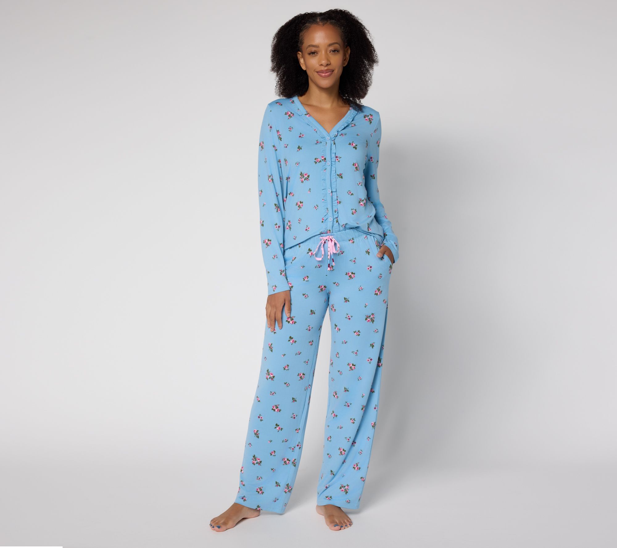 Cuddl Duds Cozy Jersey Ruffle Cardigan Pajama Set