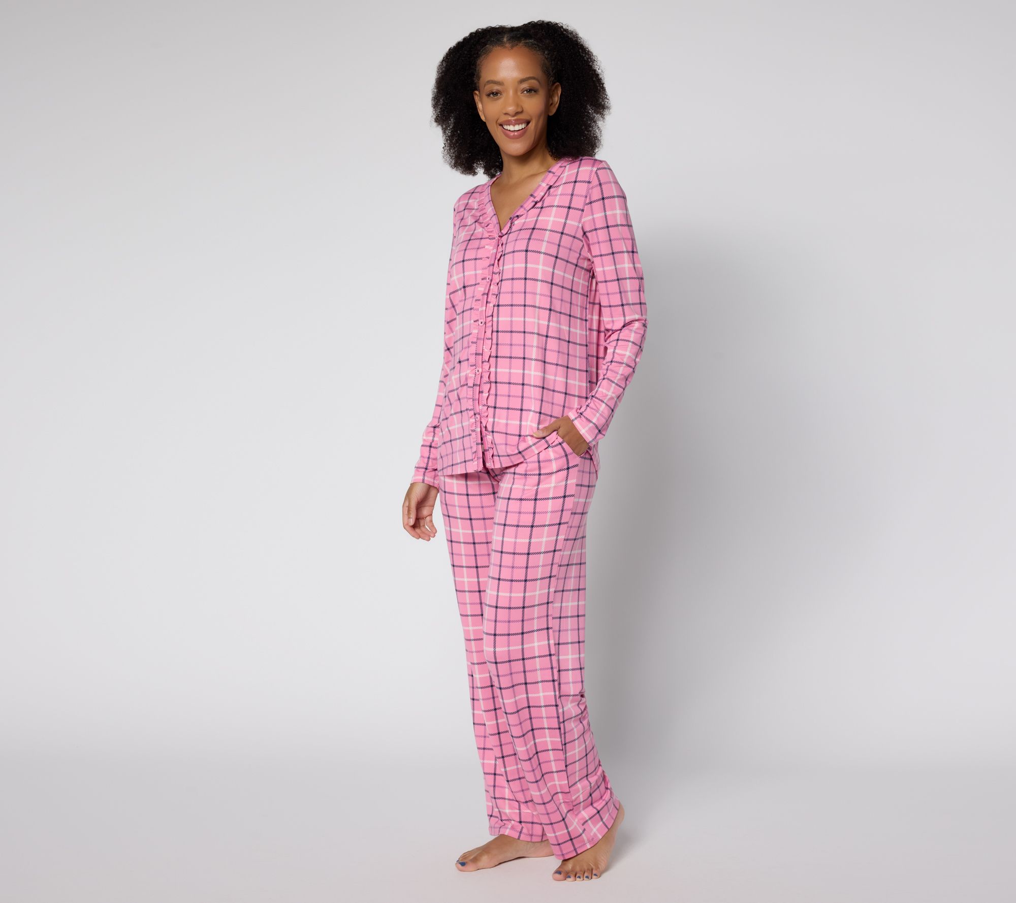 Cuddl Duds Cozy Jersey Ruffle Cardigan Pajama Set