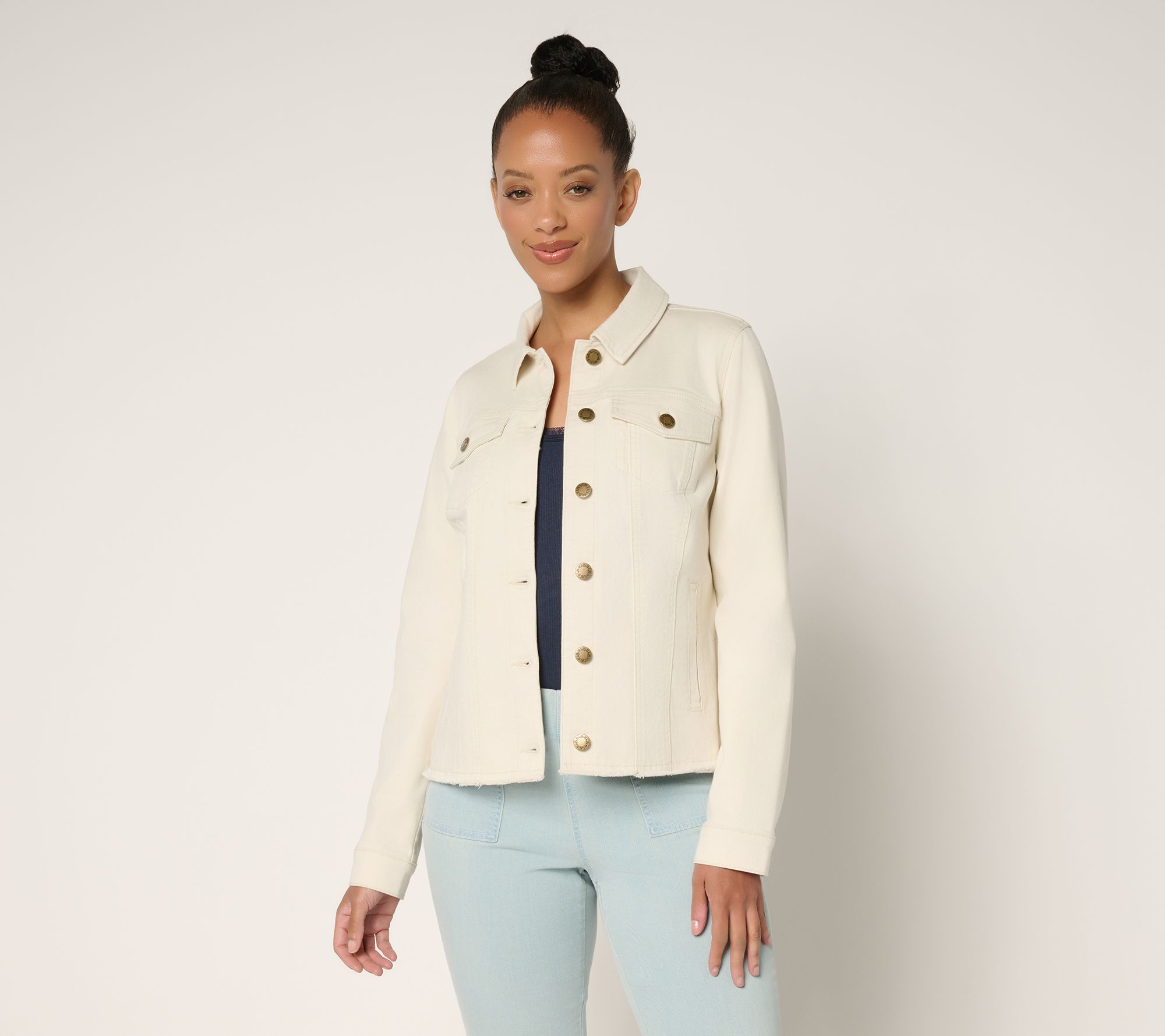Belle by Kim Gravel Classic Frayed Hem Jean Jacket