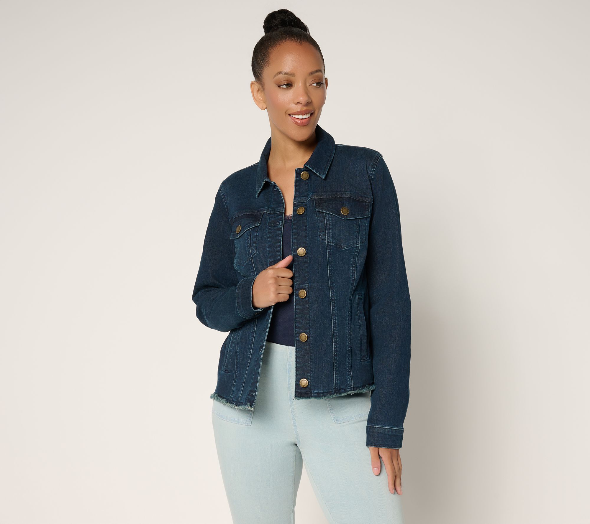 Belle by Kim Gravel Classic Frayed Hem Jean Jacket