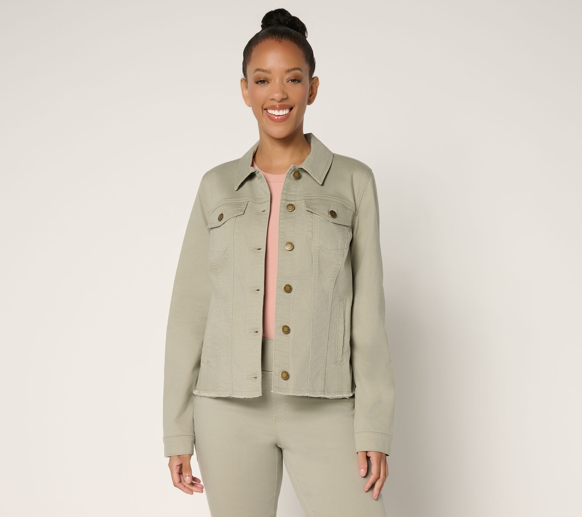 Belle by Kim Gravel Classic Frayed Hem Jean Jacket